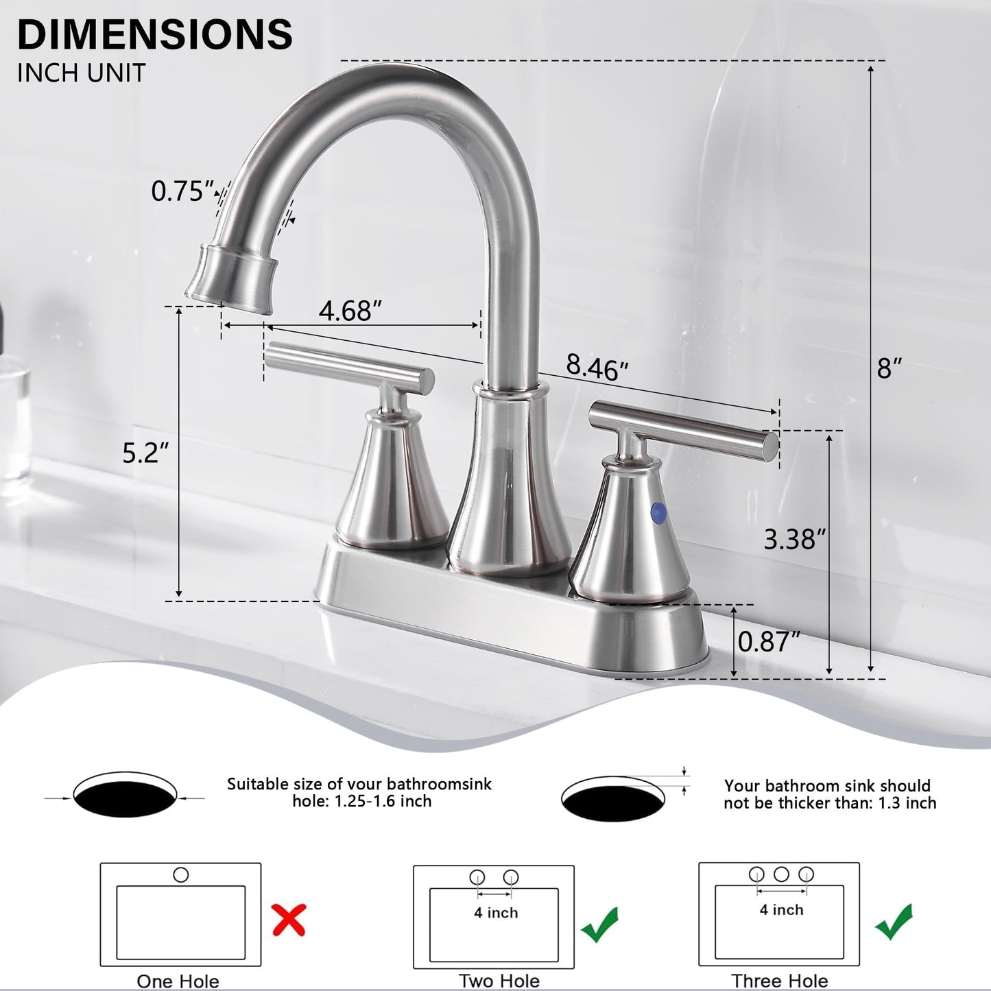 Fransiton Bathroom Sink Faucet 3 Hole 4 Inch Centerset, Brushed Nickel 2 Handle Lead-Free Modern Bathroom Faucet Vanity Faucet with Pop-up Drain Stopper and Supply Hoses