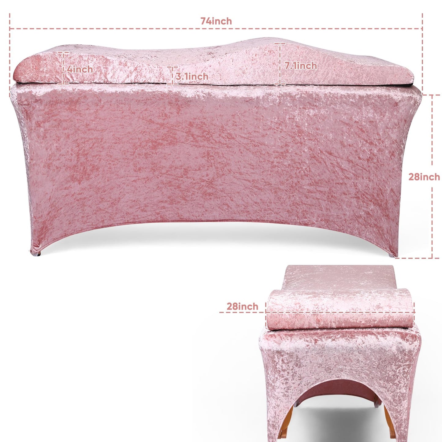 Crushed Velvet Curvy Lash Bed Topper Cover & Massage Table Cover Set, 2PCS Luxurious Protective Covers Machine Washable,Fits Lash Extension Beds,Beauty Spa Msaage Tables,Esthetician