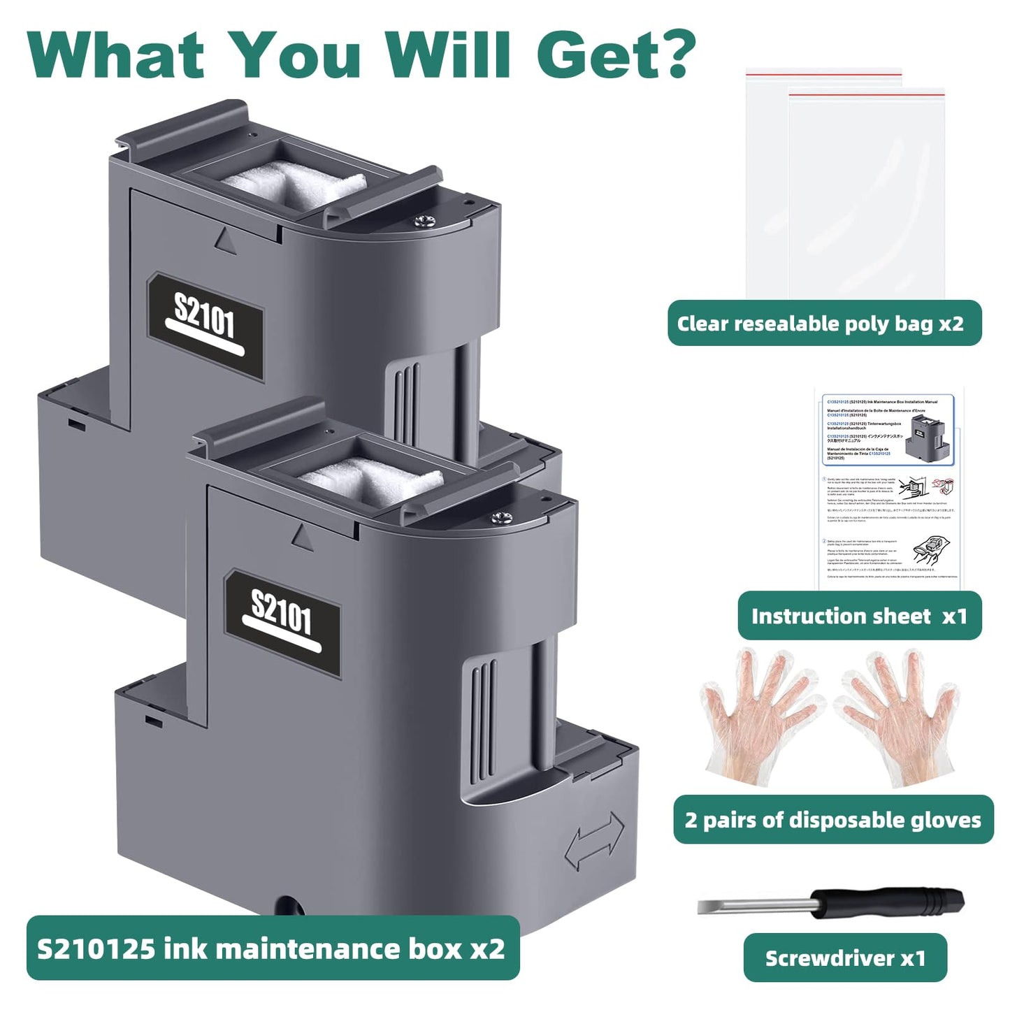 C13S210125 F170 Maintenance Box S210125 for Epson Surecolor SC-F170 SC-F100 SC-F130 SC-F160 Printer, (S210125 / S2101 / SC23MB Waste Ink Tank 2-Pack)