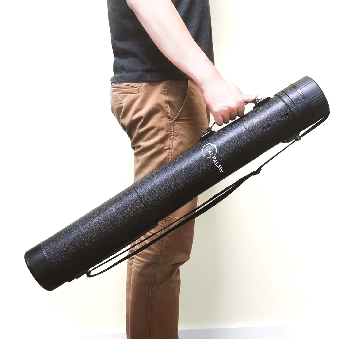 2-Pack Extendable Poster Tubes Expand from 30.5” to 49” with Shoulder Strap and Handle | Carry Documents, Blueprints, Drawings and Art | Black Portable Durable Round Storage Cases