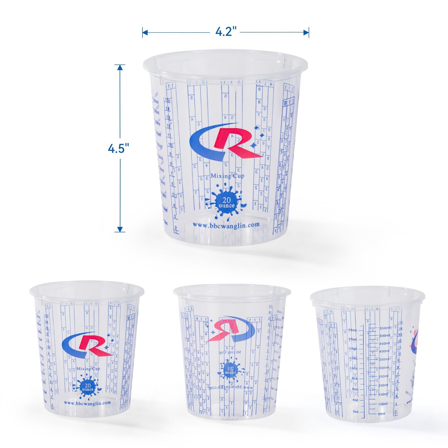 CR CHRWLIN 36Pack Paint Mixing Cups with 12 Lids, 20oz(680ml) Disposable Crystal Clear Plastic Cups with Measurement Marks, Leak-Proof for Automotive Paint, Epoxy Resin, DIY, Studio & Industrial Use