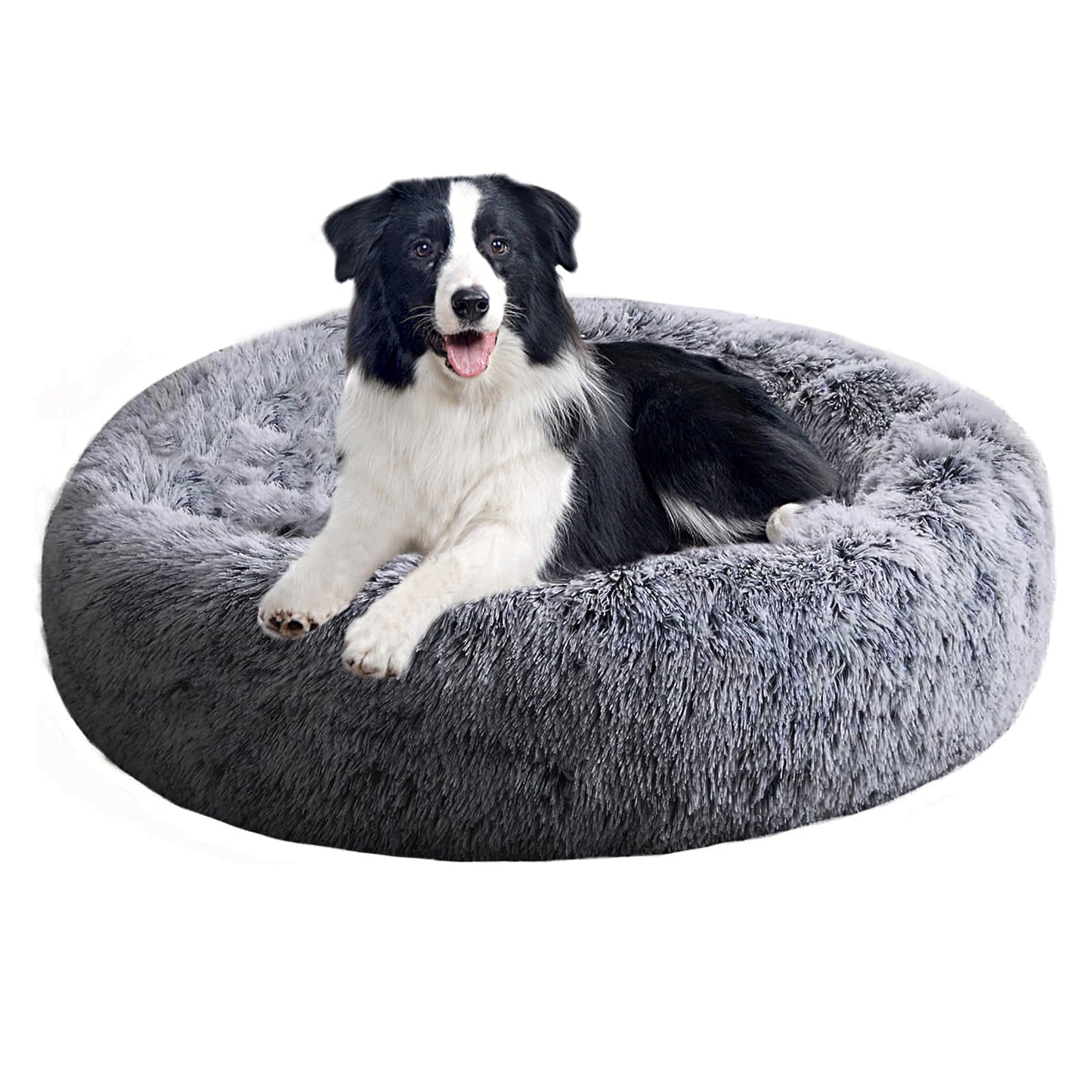 Calming Dog Bed, Anti-Anxiety Pet Bed Fluffy Faux Fur Donut Cat Bed, Washable and Self-Warming Dog Bed with Slip-Resistant Bottom for Medium Dogs and Cats Up to 45 lbs