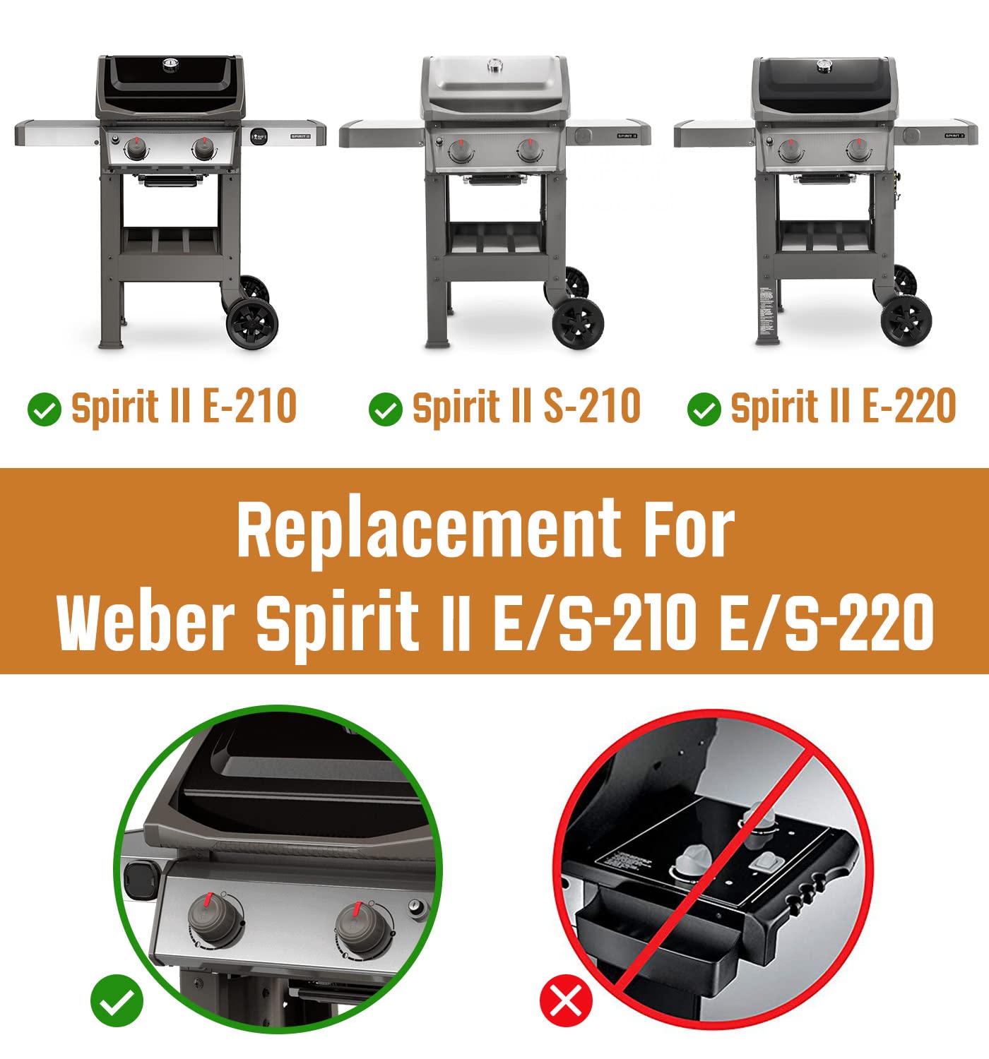 7635 Flavorizer Bars for Weber Spirit 2 Grill Parts, Grill Replacement Parts for Weber GS4 Spirit II & I E210 S210 E220 S220 Grills, for Weber GS4 Grill Parts 67045, Porcelain-enameled, 15.3", 3-Pack