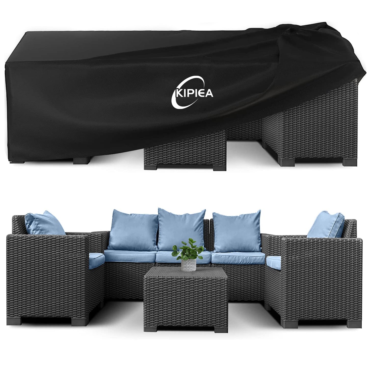 Kipiea 600D Patio Furniture Covers Waterproof Winter, Outdoor Furniture Set Covers for Table Chairs, Heavy-Duty Outdoor Sofa Covers with Anti UV and No Tears, No Fading (98" L x 98" W x 36" H)