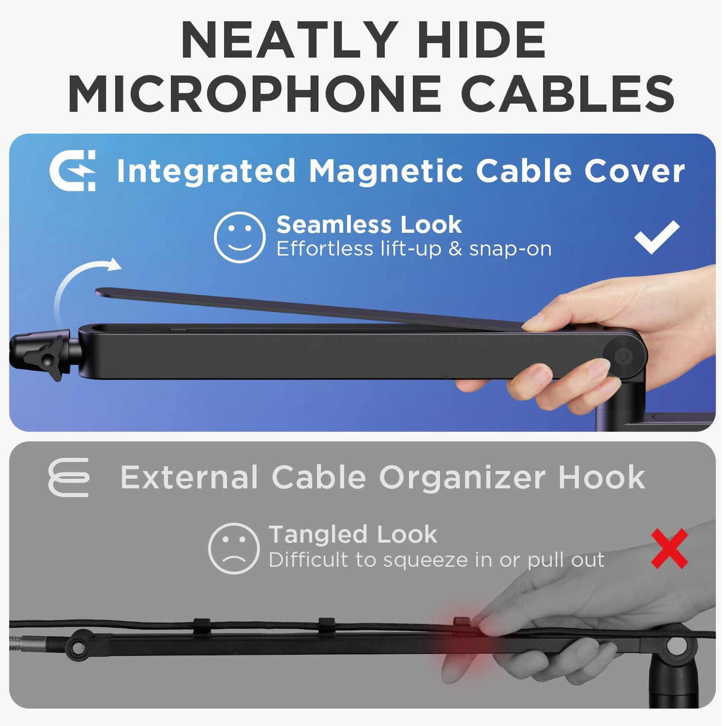 InnoGear 2026 Upgraded Microphone Boom Arm, Magnetic Cable Management Low Profile Mic Stand 360° Rotatable Desk Mount for Fifine AM8 K669B Blue Yeti HyperX QuadCast SoloCast AT2020, Black