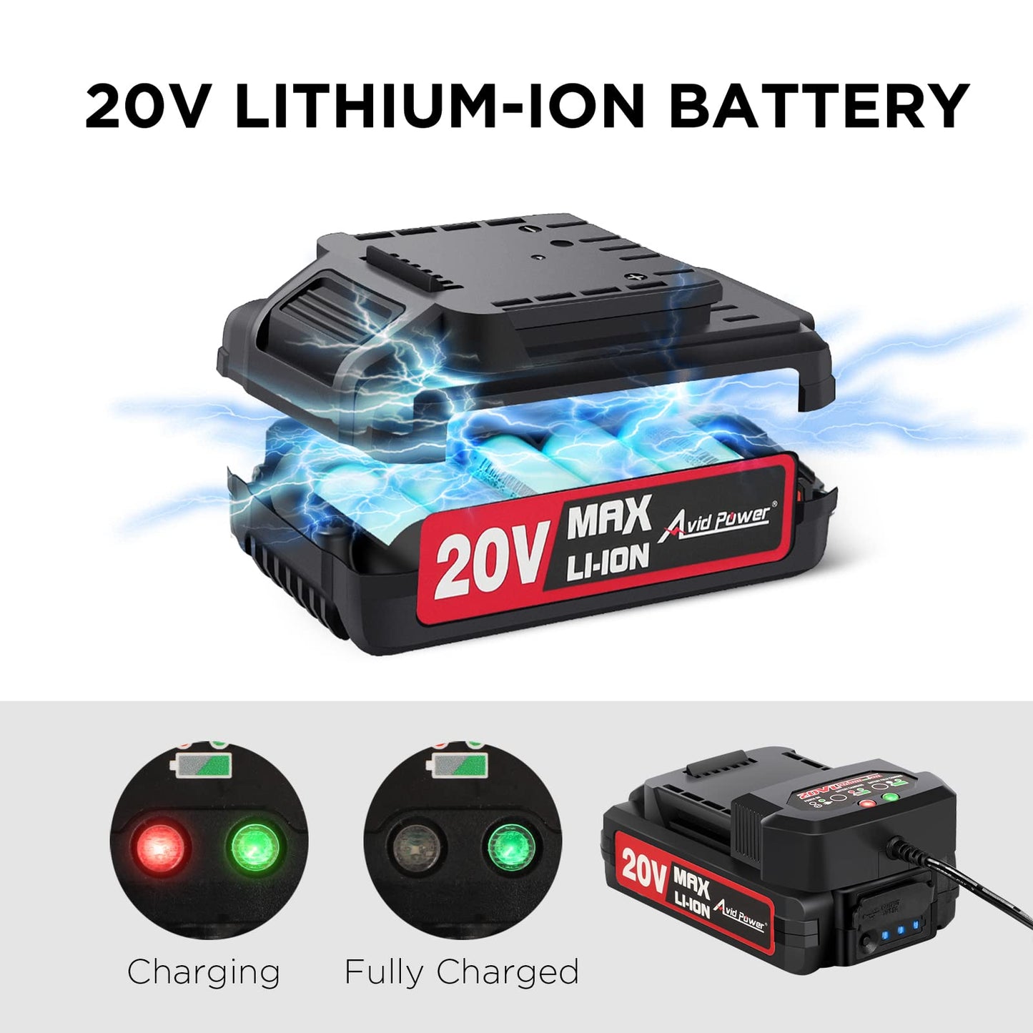 AVID POWER Cordless Drill Set, 20V MAX Electric Battery Power Drill/Driver Kit with Battery and Charger, 3/8-Inch Keyless Chuck, Variable Speed, 16 Position and 22pcs Drill Bits (Red)