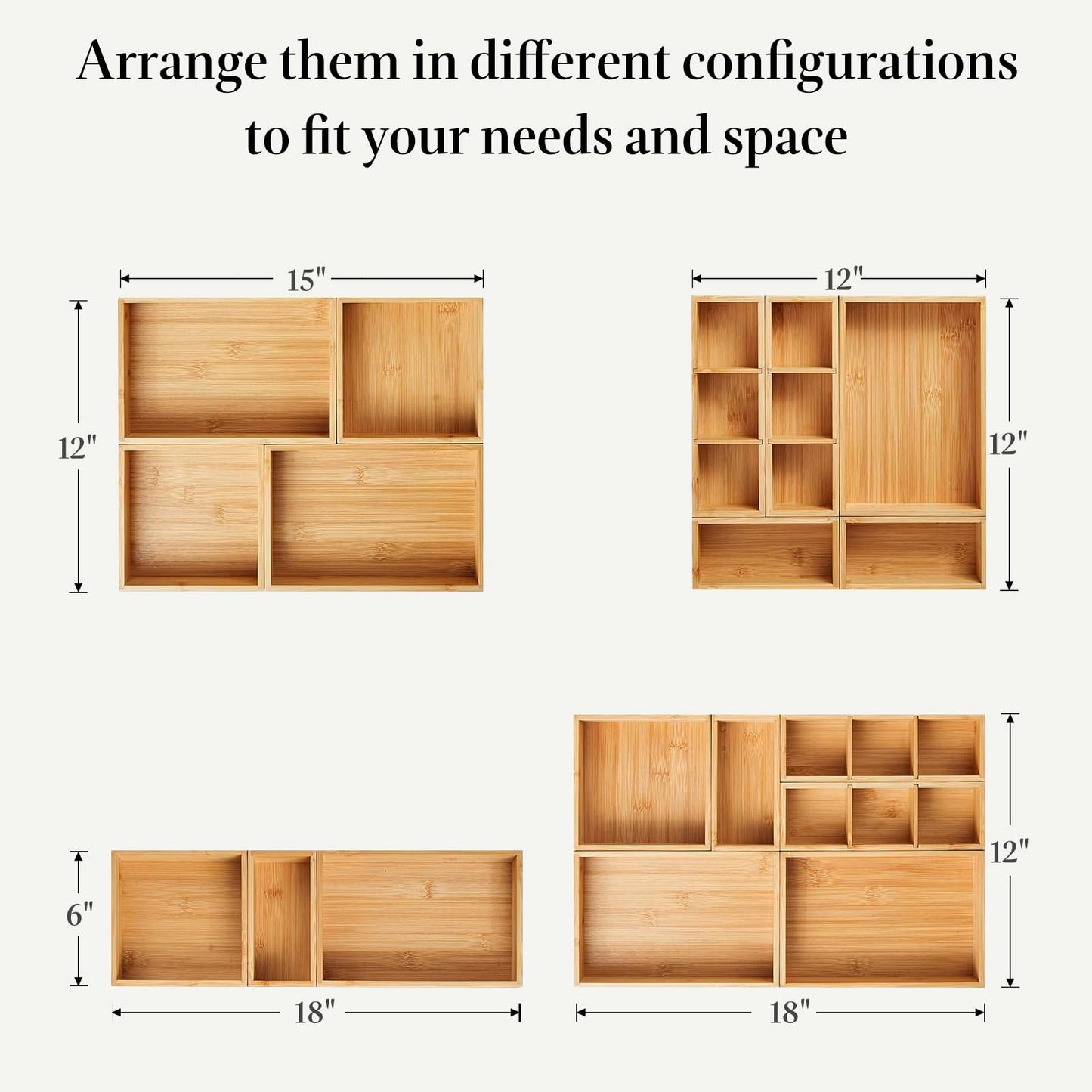 Drawer Organizer, Set of 9 Bamboo Wood Kitchen Makeup Desk Junk Tea Drawer Storage Boxes Bins for Cutlery Silverware Utensils Flatware, Small Wooden Container Tray for Bathroom, Office