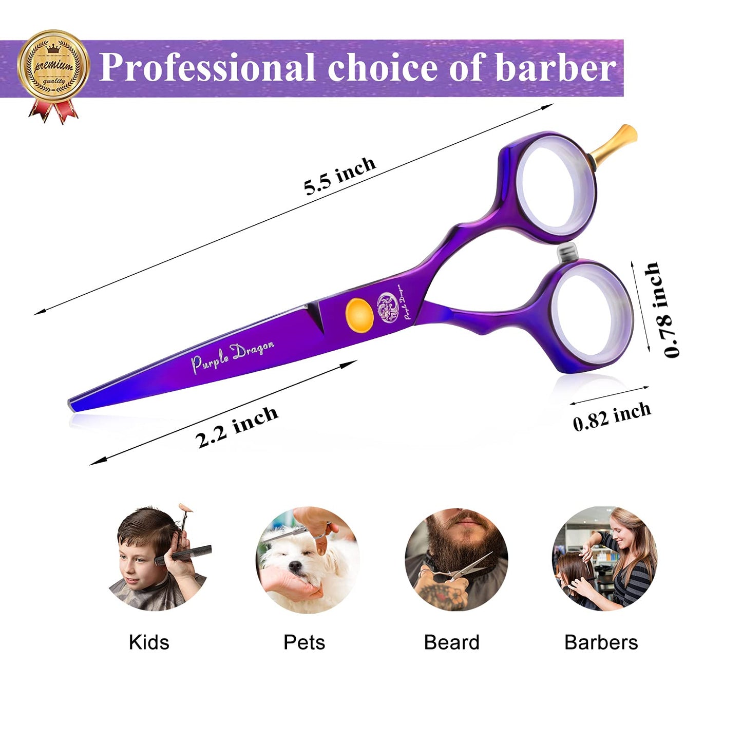Purple Dragon 5.5 inch Hair Cutting Scissors Set with Razor, Leather Scissors Case, Barber Hair Cutting Shears Hair Thinning/Texturizing Shears for Professional Hairdresser or Home Use (Purple)