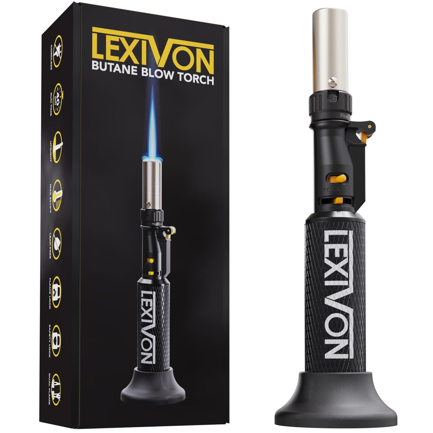 LEXIVON Butane Blow Torch, Refillable Upright Lighter with Adjustable Flame and Pro-Grade Aluminum Tank | Ideal for Soldering and Kitchen Tasks (LX-760)