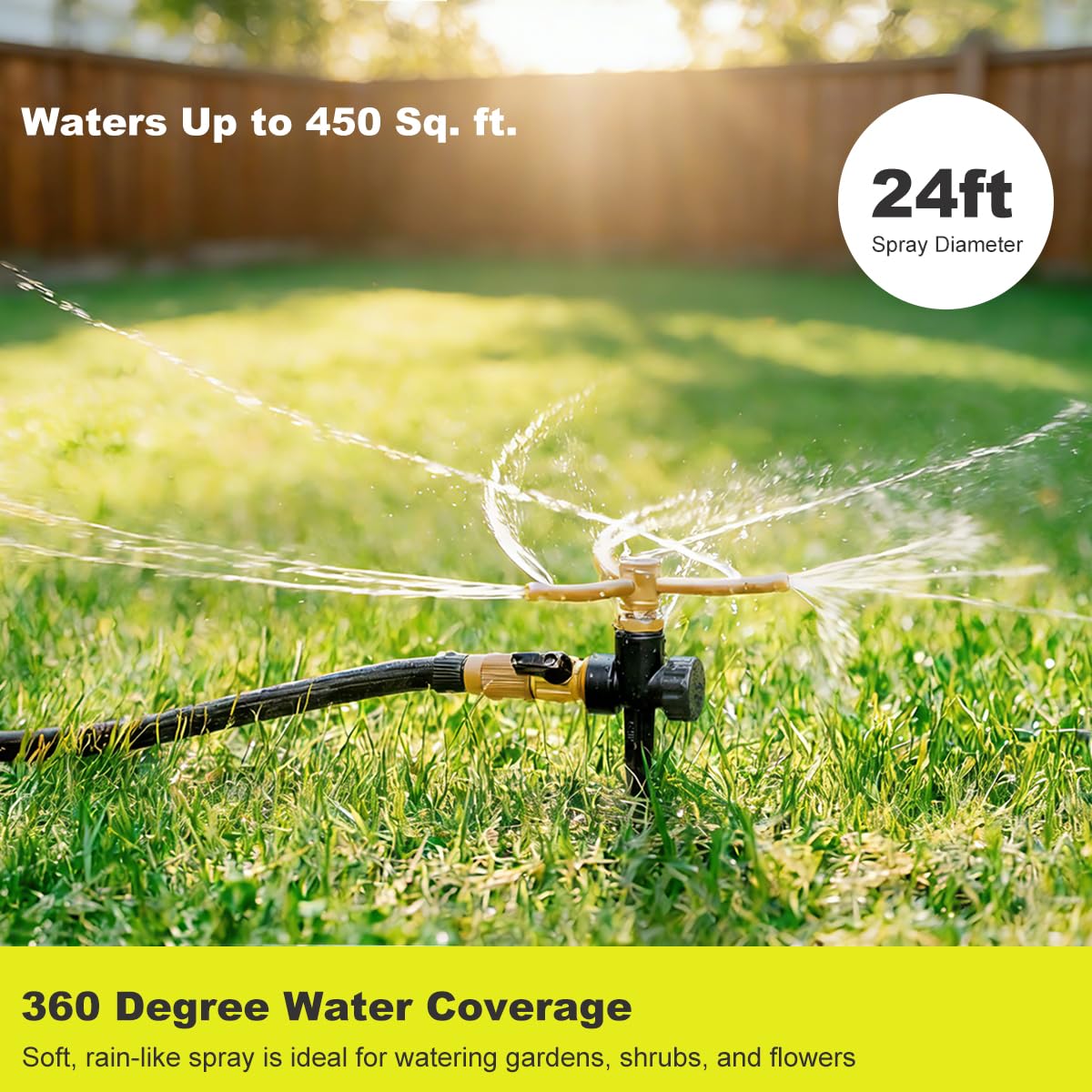 FANHAO 2 Pack Metal Lawn Sprinklers for Yard with Spike Base, 3-Arm Water Sprinkler 360 Degree Automatic Rotary Garden Sprinkler System, Large Yard Area Watering for Plant, Flower Bed and Patio