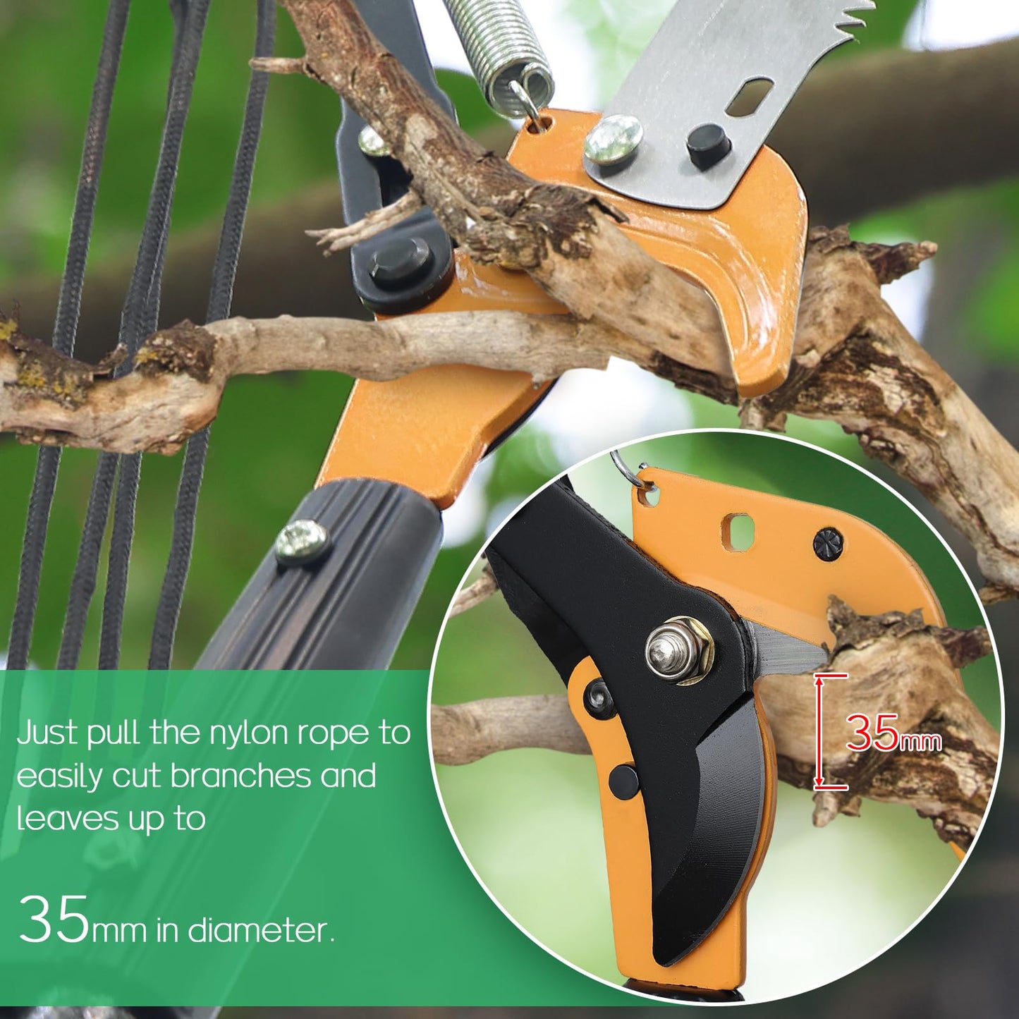 Pruning Pole Saws for Tree Trimming 12 Ft, Manual Tree Trimmer Long Handle Pruner, Tree Pruner with Extendable Pole, Trimmer Pole Saw Tree Pruner with Sharp Steel Blade for High Branches Trimming