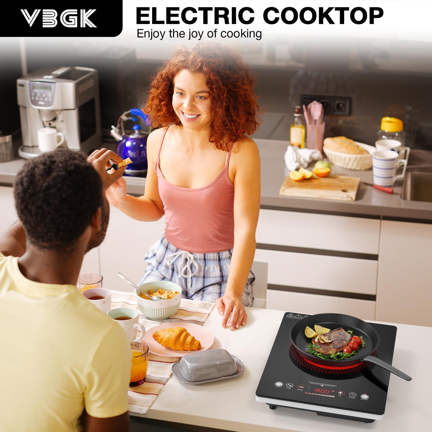 VBGK Single Burner Electric Cooktop,110V 1800W Electric Stove Top with LED Touch Control,Single burner 9 Power Levels, 4 h Timer, Safety Lock,Overheat protection