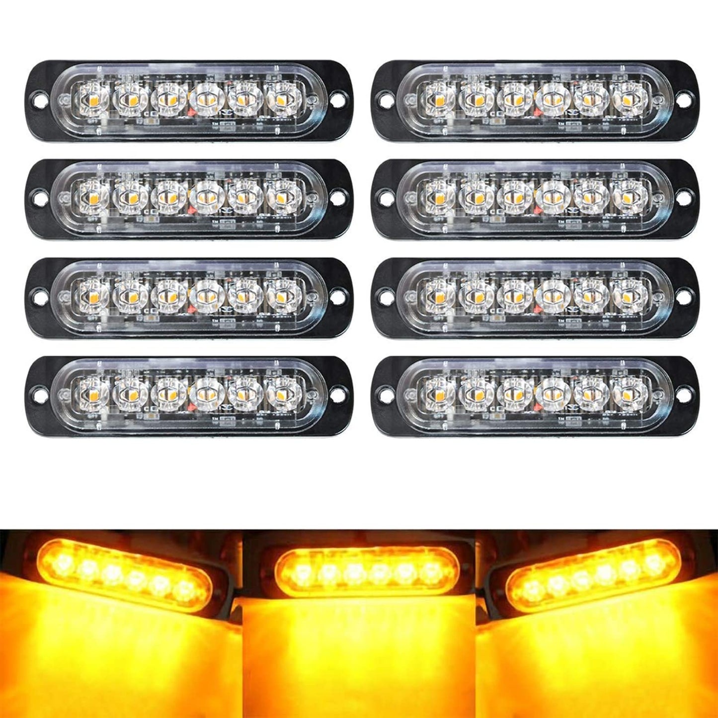 SEISSO 8-Pack 6 LED Sync Feature Amber Strobe Lights Vehicles Trucks Emergency Strobe Lights Kit 12V -24V Warning Hazard Flash Strobe Lights Bar Grill Grille Surface Mount Super Bright Waterproof