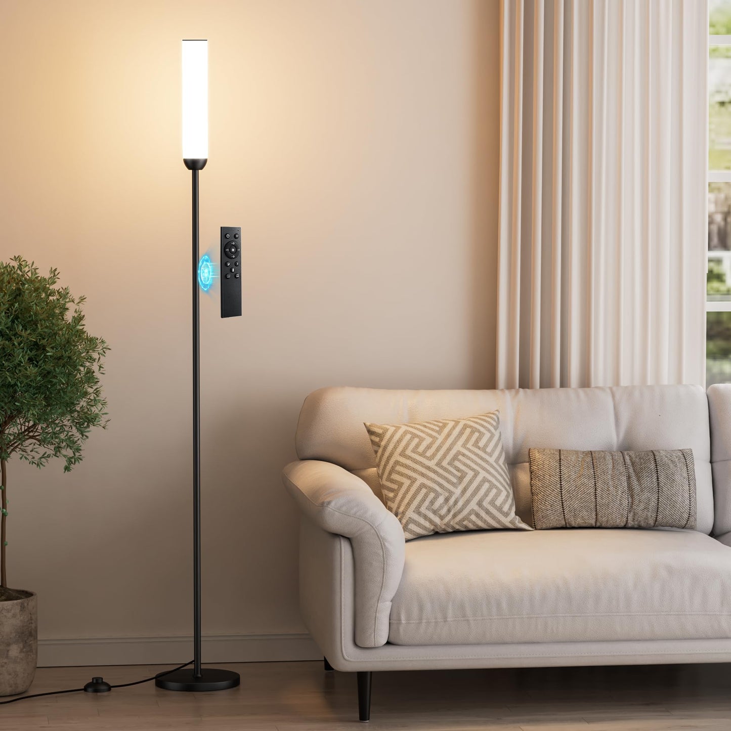 LED Floor Lamp with Remote Control, 65" Standing Lamp with Stepless Adjustable 3000K-6500K Colors & 5%-100% Brightness, Foot Switch(Black)