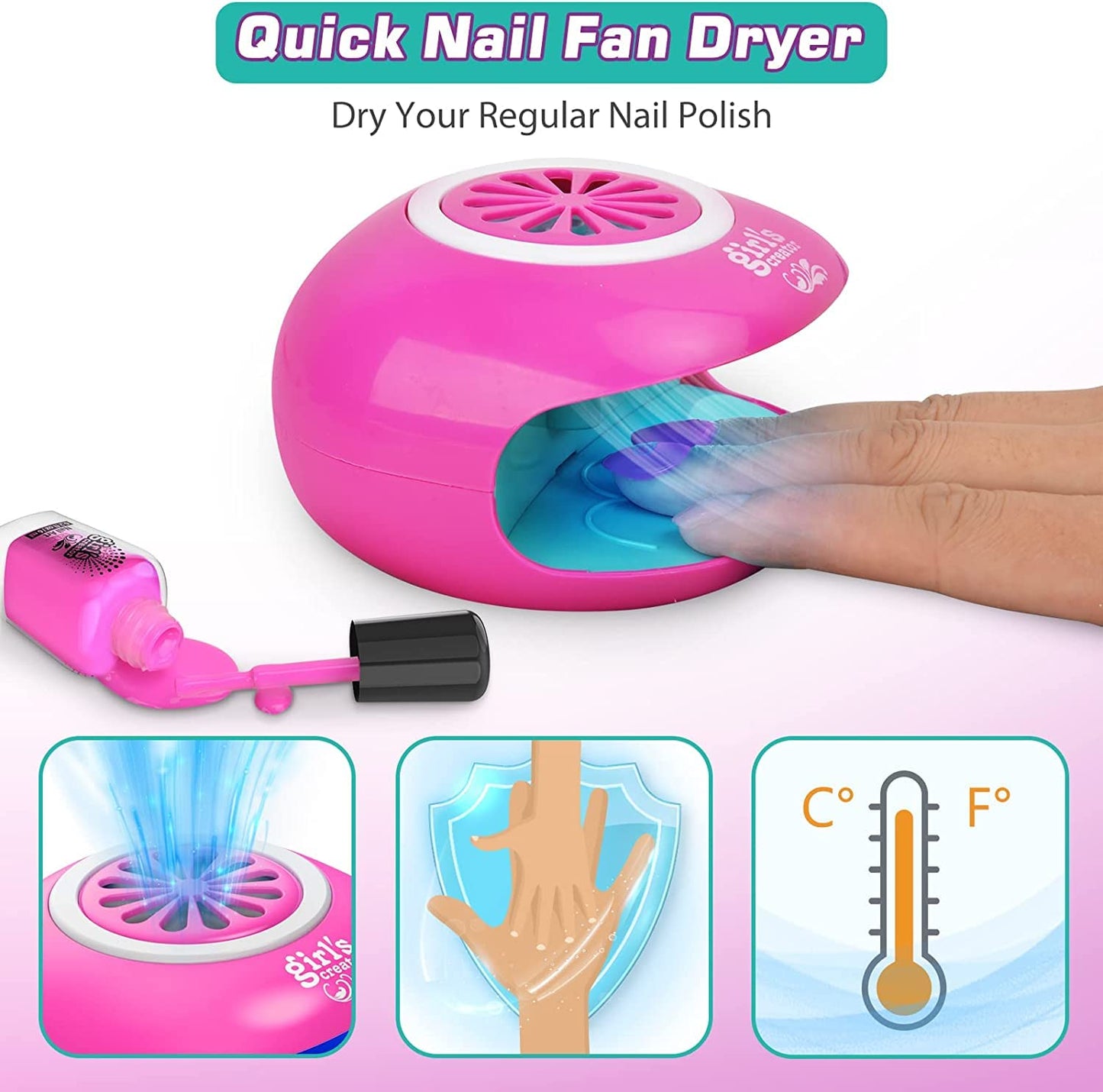 ZEAUBiM Nail Art Kit for Girls, Kids Nail Polish Play Set with Nail Dryer, Washable Make Up Sets for Girls, Nail Studio Decoration Birthday for Kids Age 6-12