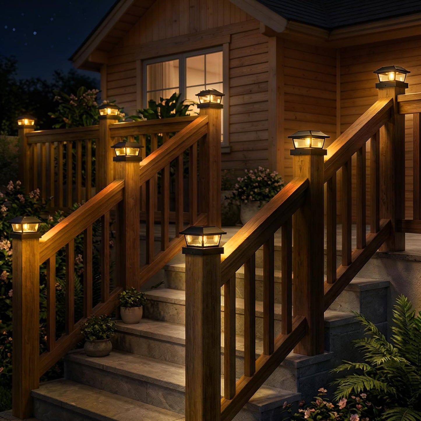 btfarm 4 Pack 4x4 Solar Post Caps Lights, Fence Post Solar Powered Lights with Edison LED Bulbs for Vinyl Wooden Posts, Waterproof Retro Deck Post Light Outdoor for Patio Garden Porch, Warm White