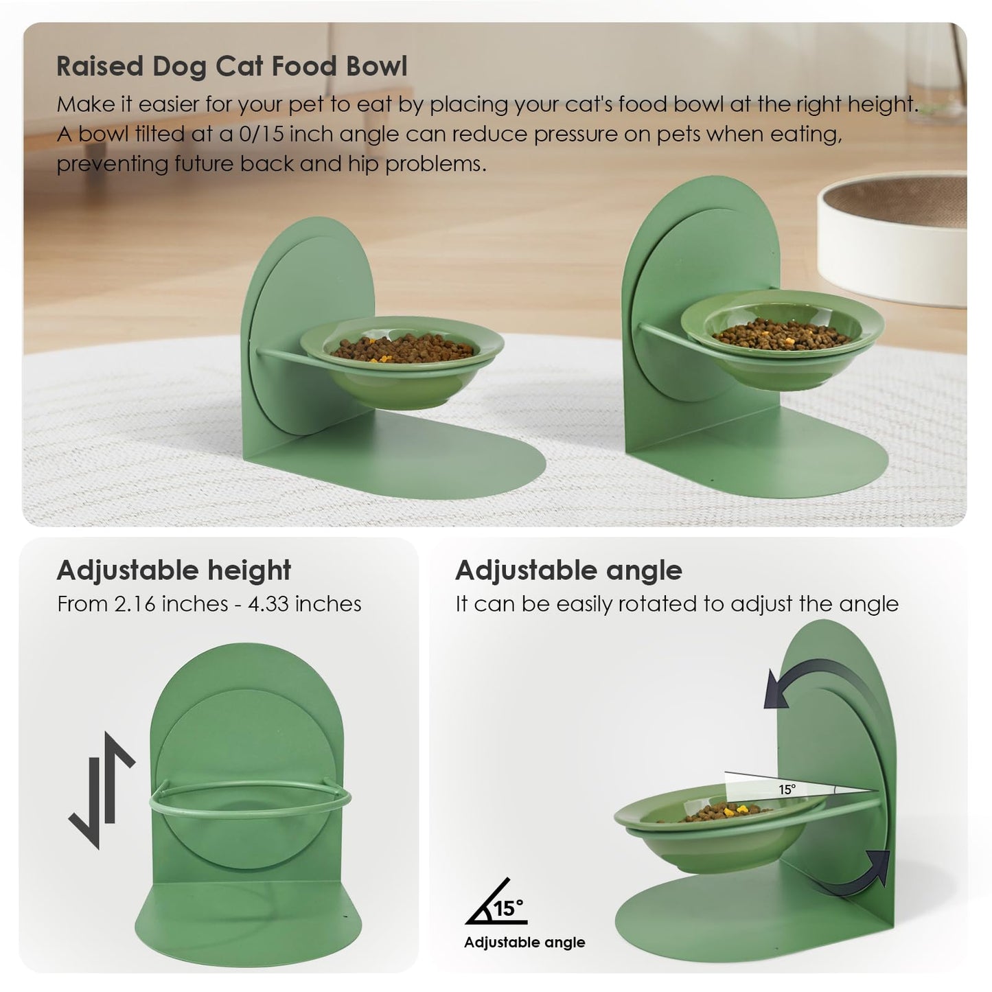 2-Pack Adjustable Cat Bowls with Magnetic Iron Stand & Ceramic Bowls – Dual Height & Angle Adjustable, Non-Slip Design for Comfortable Feeding