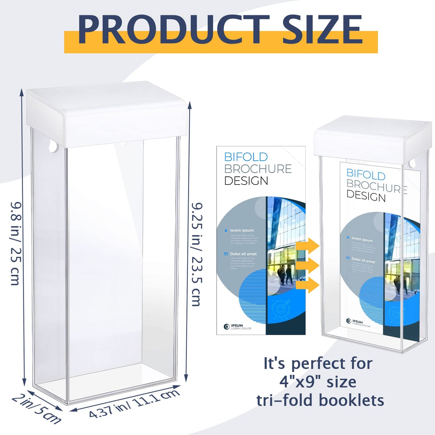 Remerry Acrylic Outdoor Brochure Holder 4 x 9 Inch Waterproof Wall Mount Literature Box with White Lid Clear Pamphlet Holder for Pamphlet Map Menu Display(2 Pieces)