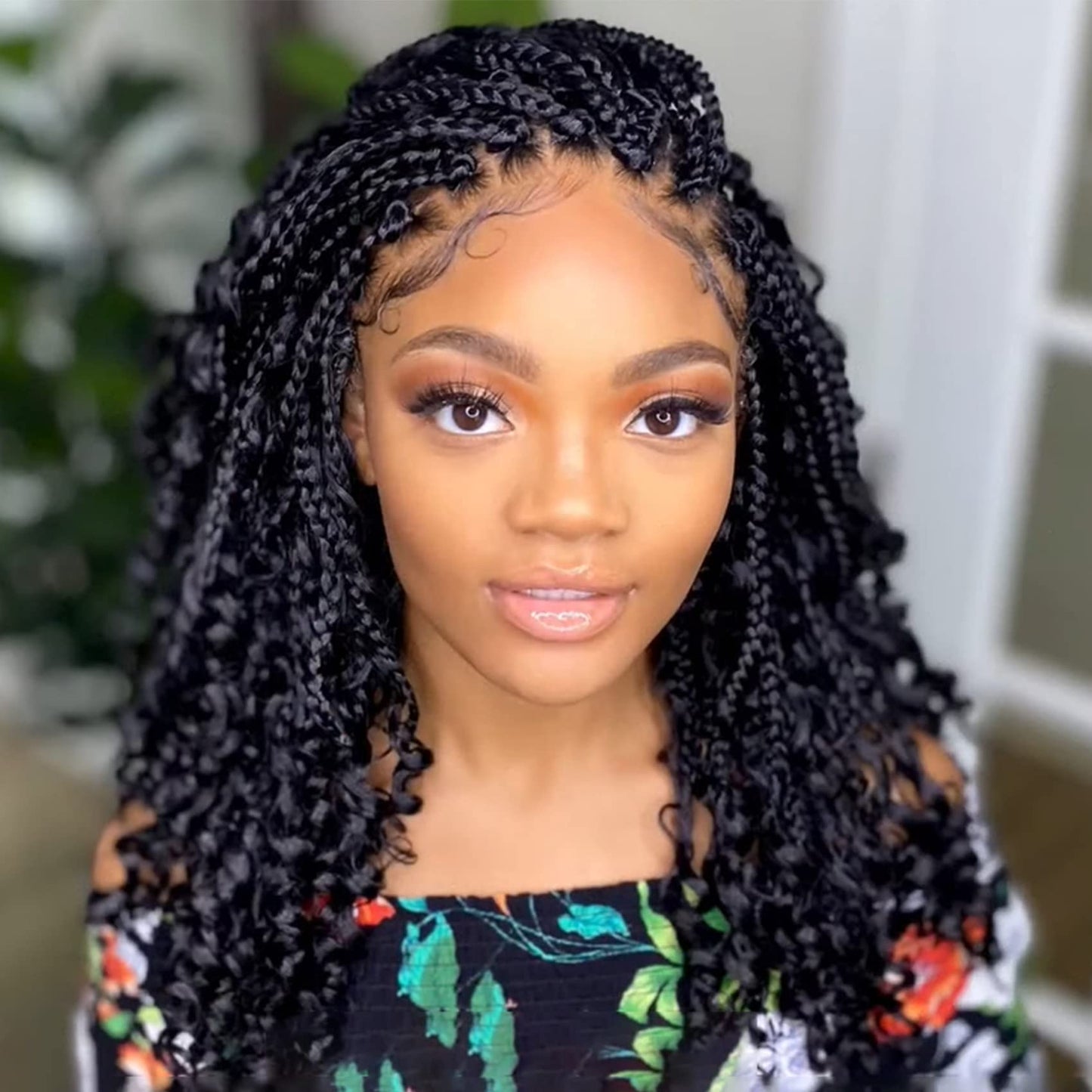 8 Packs Goddess Box Braids Crochet Hair 10 Inch Pre-looped Bohemian Crochet Boho Box Braids With Curly Ends 3X Crochet Braids Hair for Women Synthetic Braiding Hair (#1B)