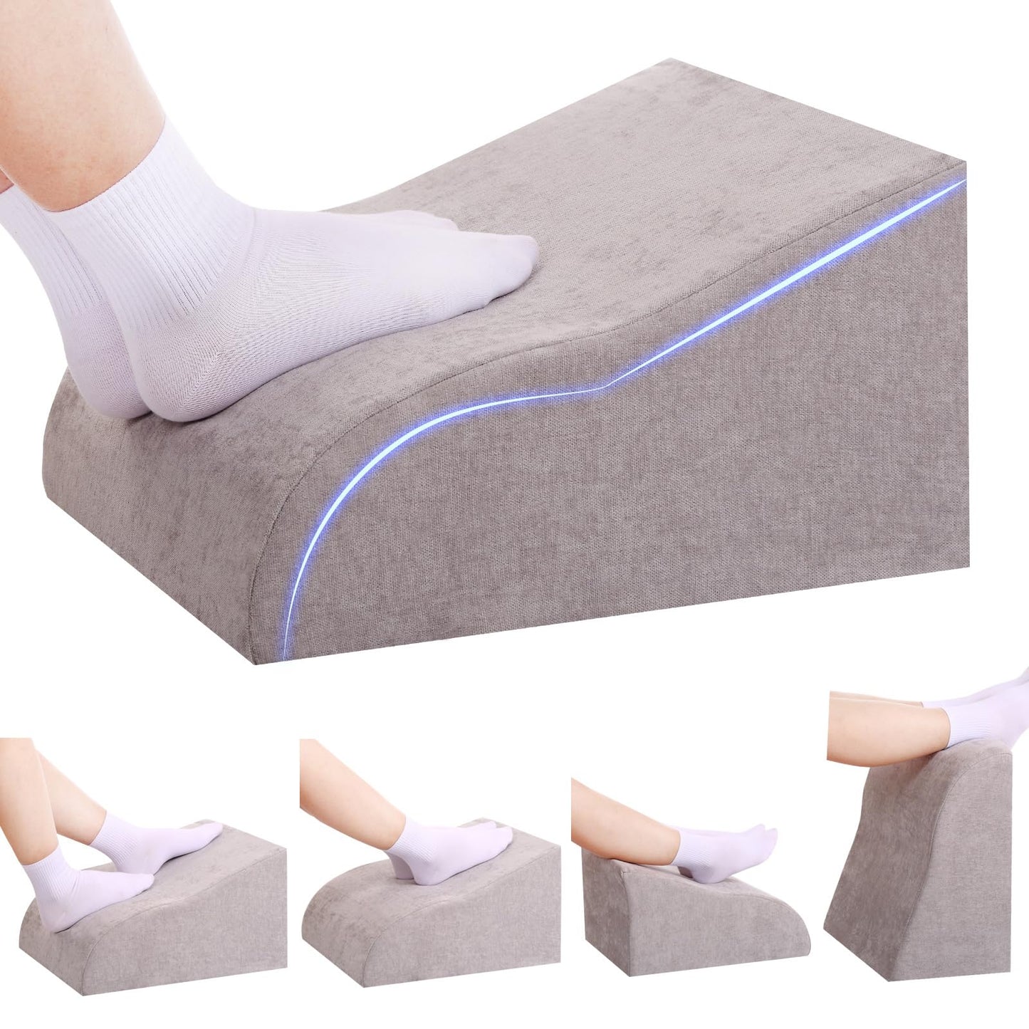 Opuvidity Foot Rest for Under Desk at Work, Ergonomic Under Desk Footrest with Washable Cover for Office, Home & Gaming Leg Elevation Pillow Light Gray