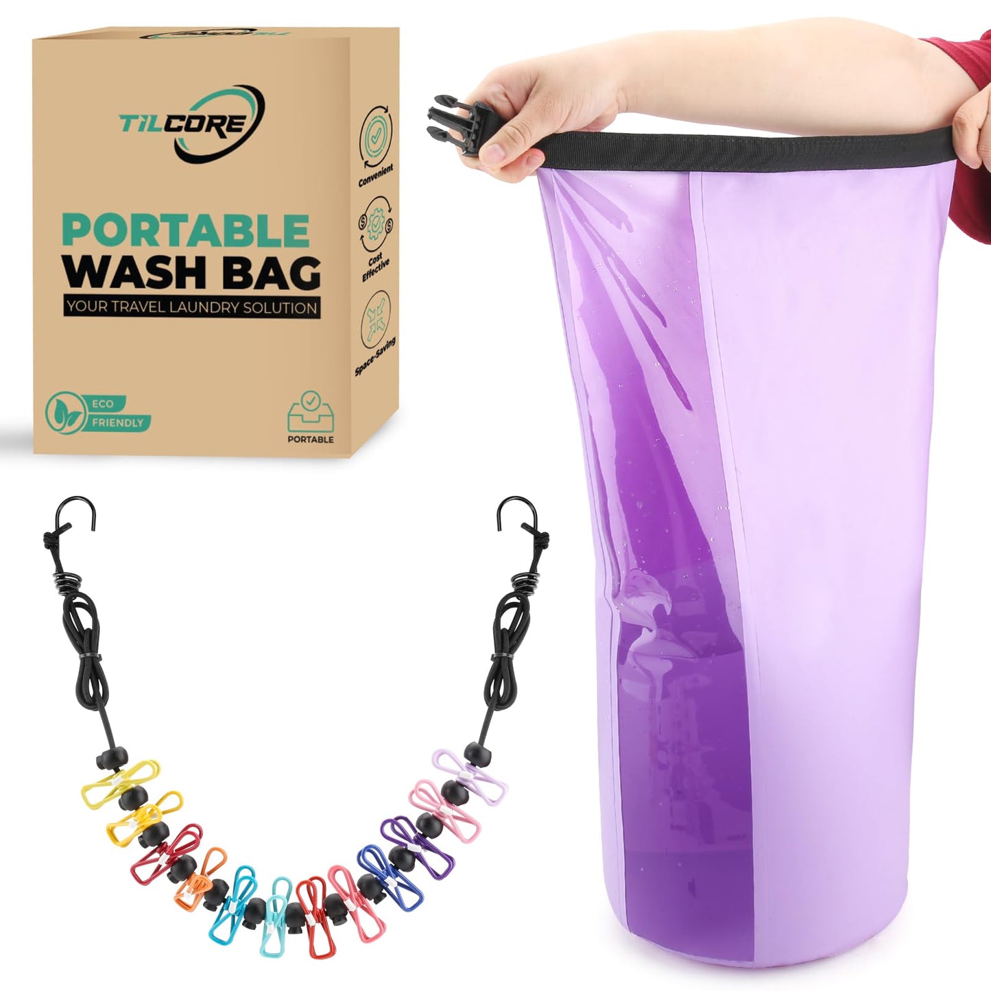 Travel Washing Machine & Retractable Clothesline - Hand Washing Machine & Portable Clothes Washer - Durable Travel Laundry Wash Bag - Portable Manual Clothes Washer