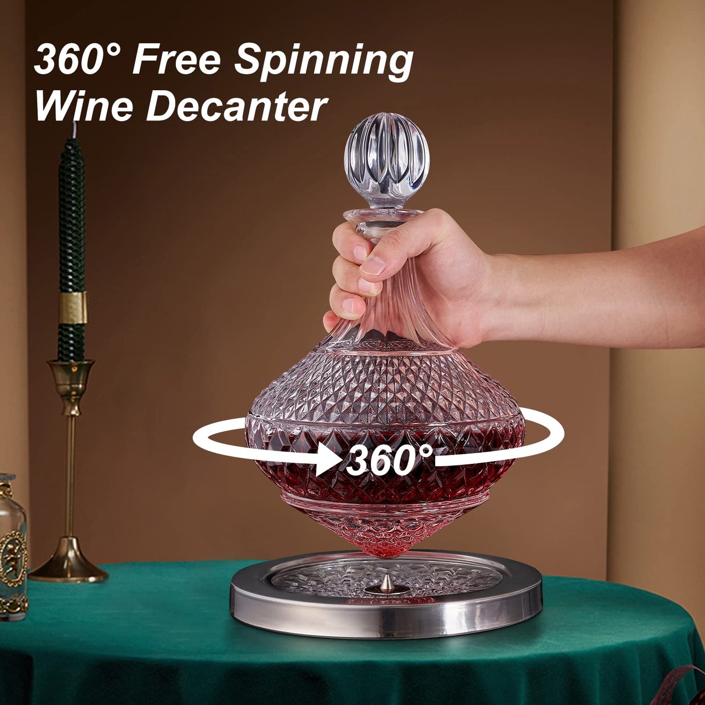 Paysky Red Wine Decanter 50oz/1500ml, Wine Carafe Decanter Made of Lead-Free Crystal Glass, 360° Rotating Decanters for Whisky and Wine, Decanter Gift Box Design for Men Women Gifts