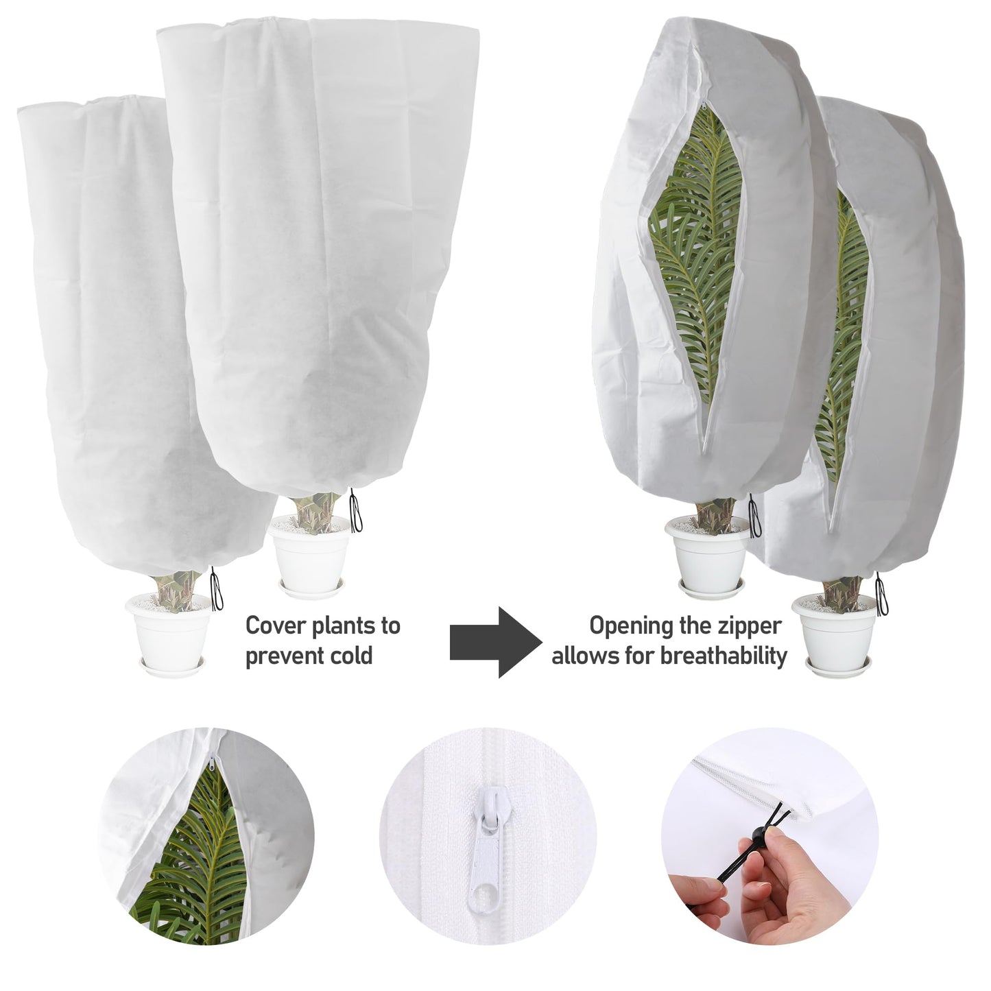 Alpurple 47" X 31.5" Winter Zipper Plant Covers - 6 Packs Warm Plant Protection Cover Bags, Frost Cloth Blanket Protecting Fruit Tree Potted Plants from Freezing Animals Eating