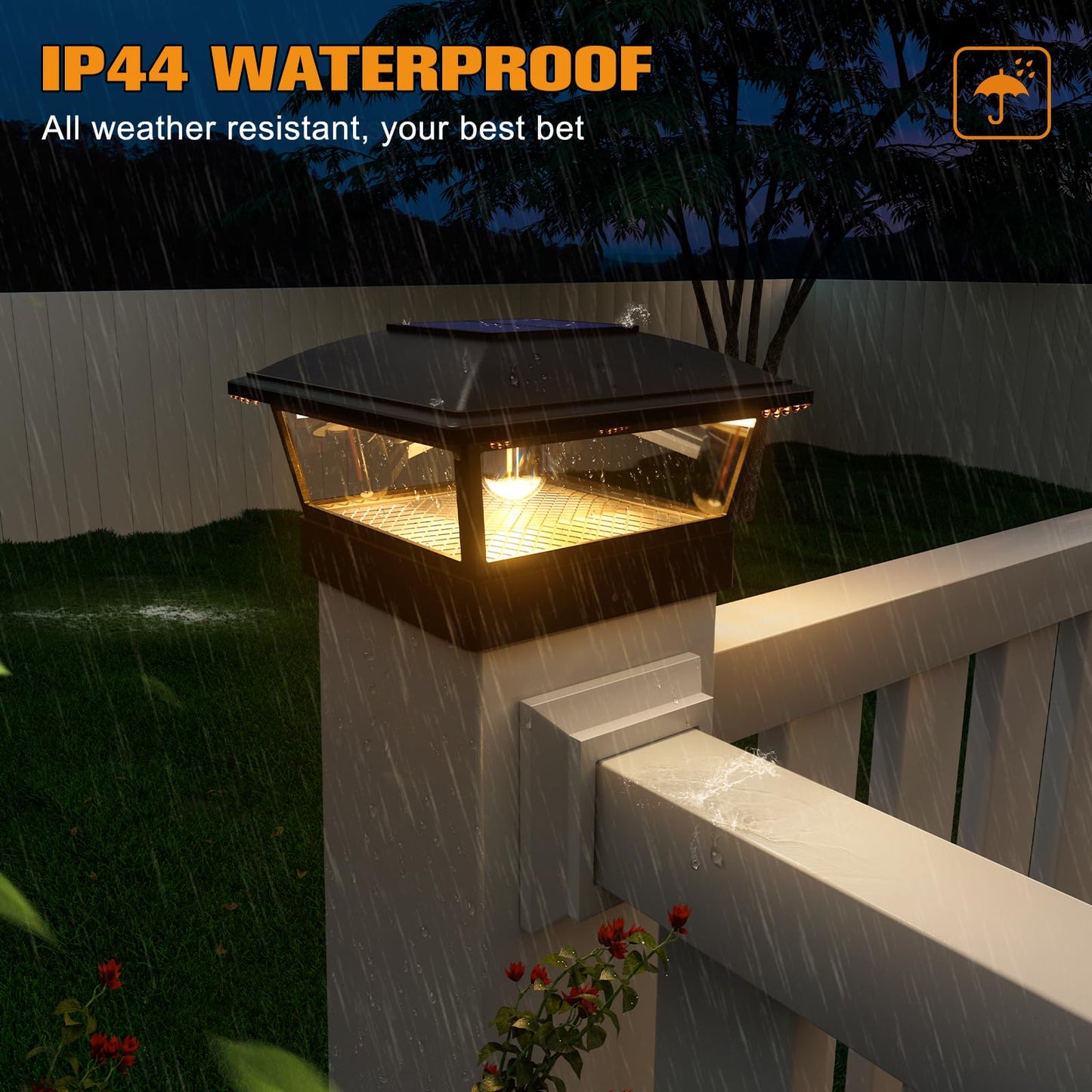 APONUO 4x4 Solar Post Caps Lights, 2 Modes Edison LED Bulb Solar Fence Post Lights for 4x4 5x5 6x6 Vinyl Wooden Posts Waterproof Fence Post Lights Solar Powered for Deck/Fence/Porch (Black, 4 Packs)