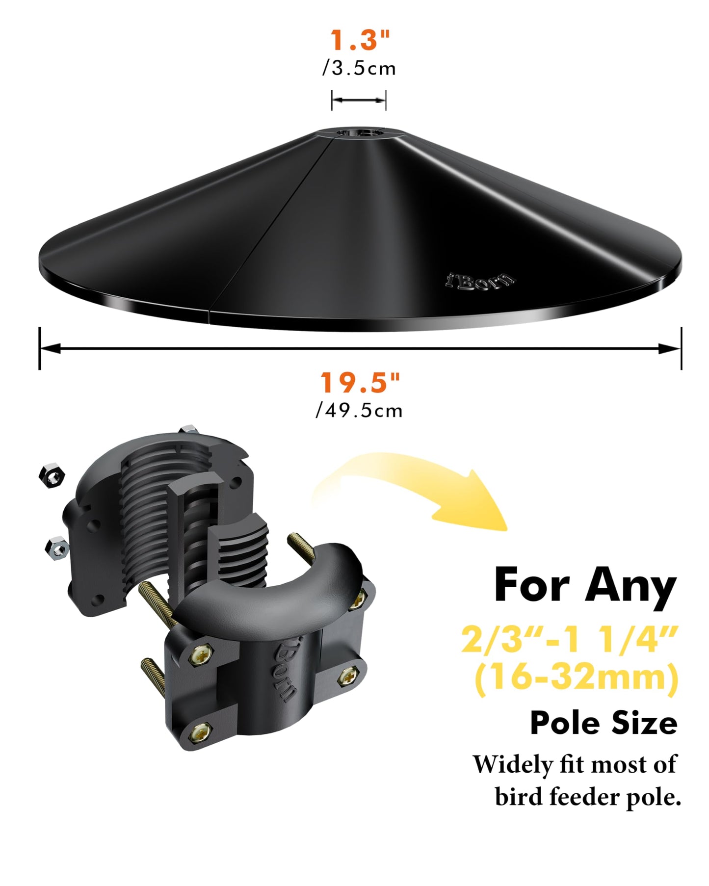 iBorn Squirrel Baffle for Bird Feeder Pole, 19.5” Oversized Guard Baffle, Squirrel Defender, Bird Feeder for Outdoors Protector, Polycarbonate(PC), Pack of 1, Black