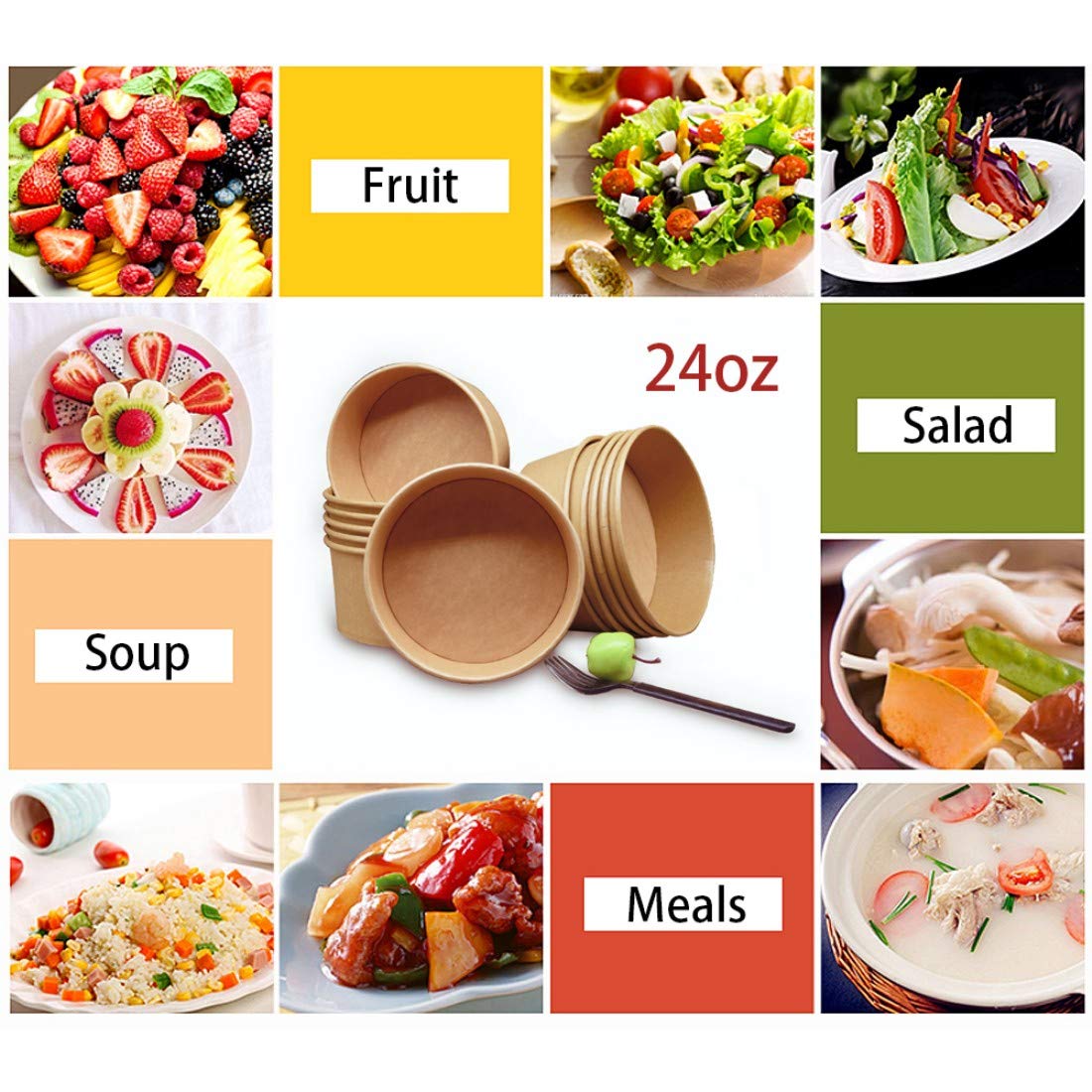 TOPtoper 24 Oz Large Paper Bowls【No lids】 90 Pack Disposable Soup Bowls Plastic Free Party Supplies for Hot/Cold Food, Soup (24 OZ)