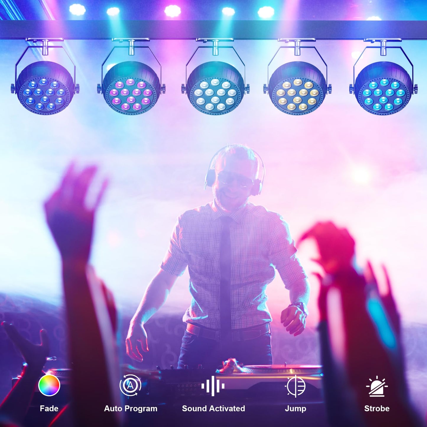 Rechargeable Mini Par Lights,Wireless 12 RGB Battery Powered Stage Lights,Uplights Sound Activated Control for Wedding Events,Par Lights for Club Party Church Stage Lighting (1 Pack)