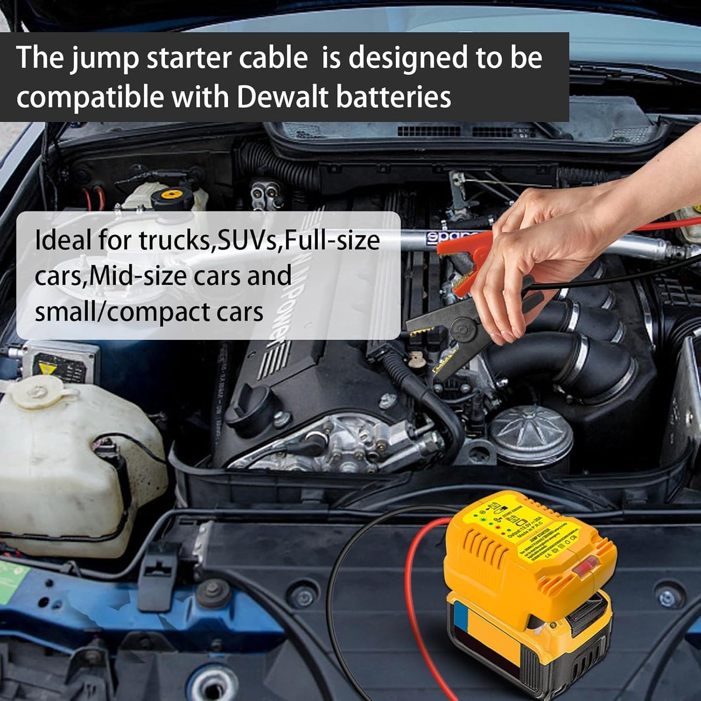 Jumper Starter Adapter for DeWalt 20V 60V Battery Car Battery Jump Cables,Up to 3.5L Gas or 6.5L Diesel Engines,12V Portable Car Jump Starter,Automotive Booster Cable Adapter