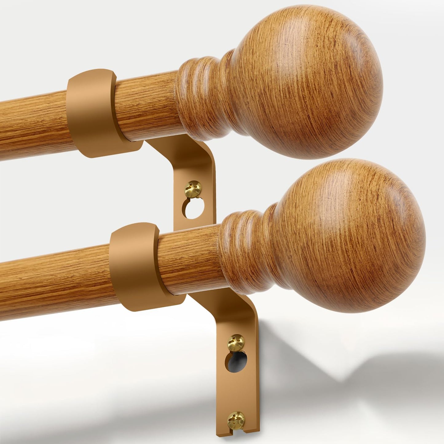 Wood Curtain Rods Set 2 Pack for Windows 48 to 84 Adjustable 1 inch Diameter Heavy Duty Window Rod Decorative Wooden Modern Boho Curtain Rods with Brackets Large Long Expandable Single Window Rod
