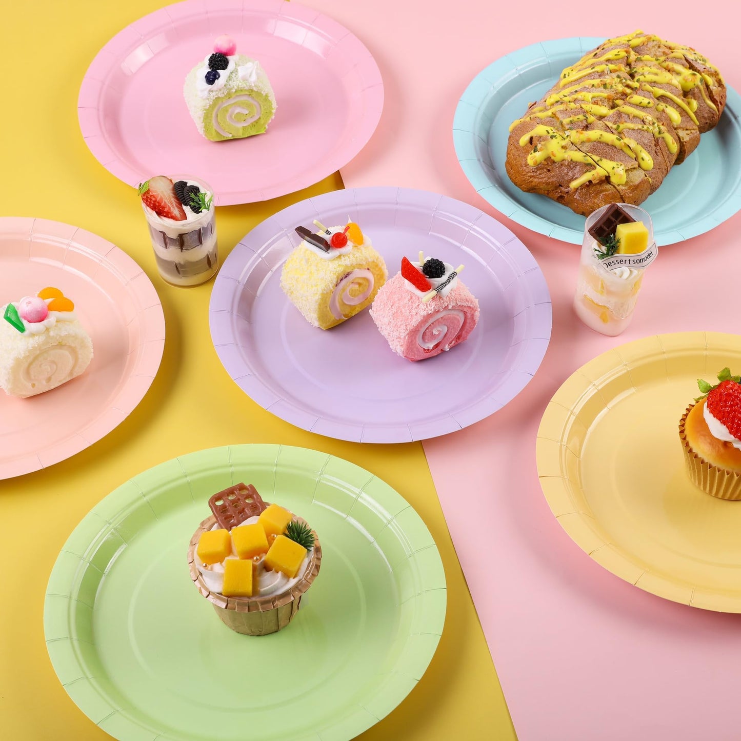 Breroa 72 Pieces 9 Inch Pastel Rainbow Paper Plates Disposable Heavy Duty Paper Plate Sustainable Dinner Dessert Plate Decorative Plates Bulk for Parties, Holidays, Picnics