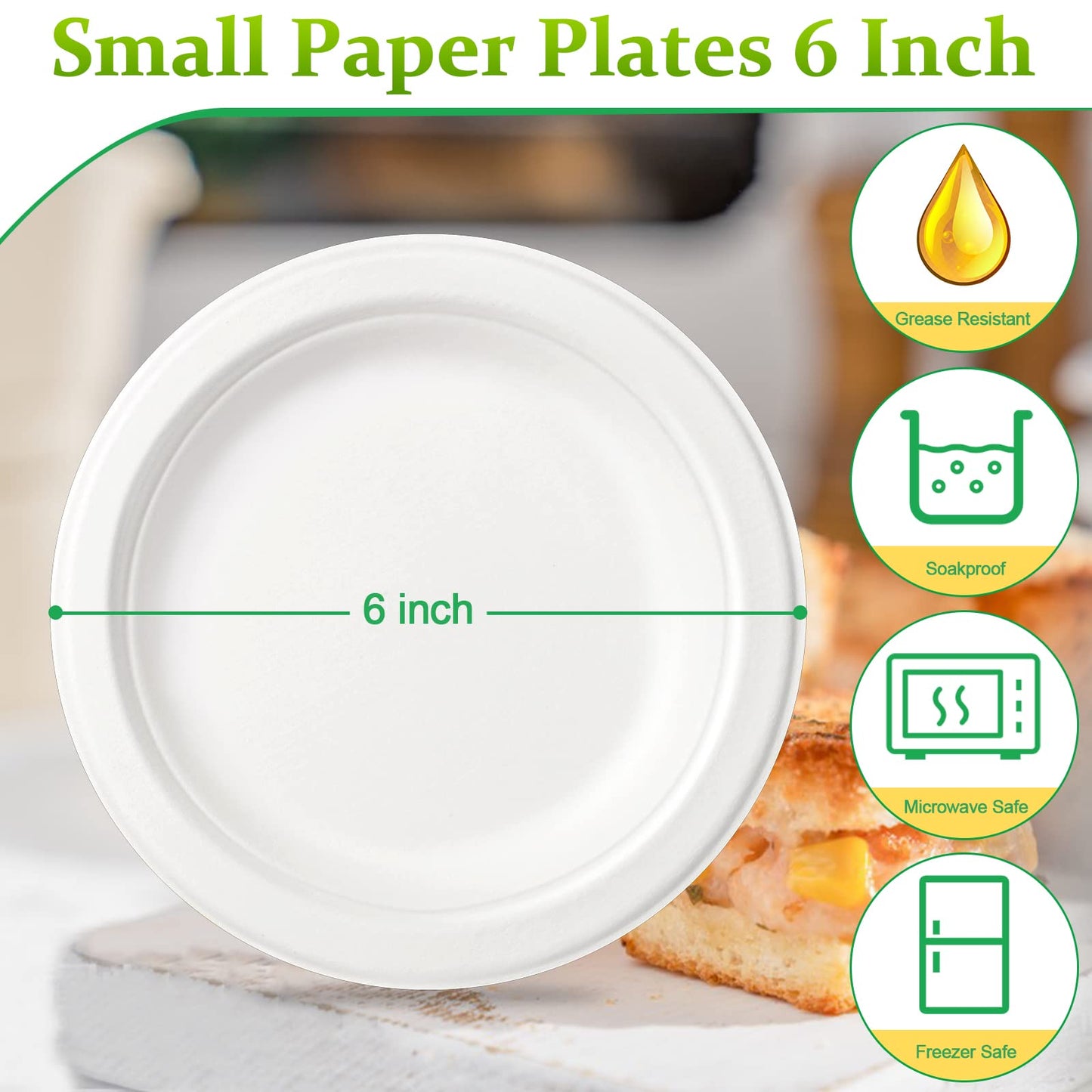 Greconv Paper Plates 6 inch, 500 Pack Paper Plates Bulk, Small Paper Plates 100% Compostable Plates Made from Sugarcane Fibers, Dessert Paper Plates Disposable, White Paper Plates