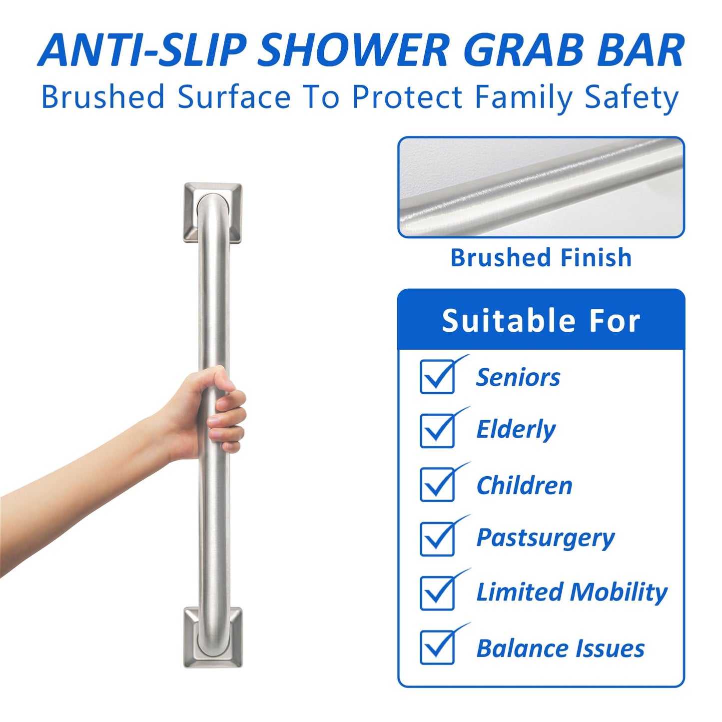 Bathroom Grab Bars Stainless Steel Handrail ADA Compliant 500lbs bathtubs and Showers Toilet Handle Safety for Handicap, Elderly, Disabled, Injury (24inches 2 Pack)