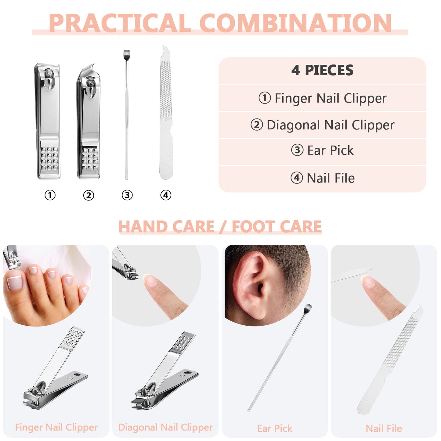 12 Sets Manicure Set Nail Clippers Pedicure Kit Stainless Steel Professional Pedicure Set Grooming Kits Nail Care Tools with Luxurious Travel Case for Nail Care (Pink, 4 In 1)
