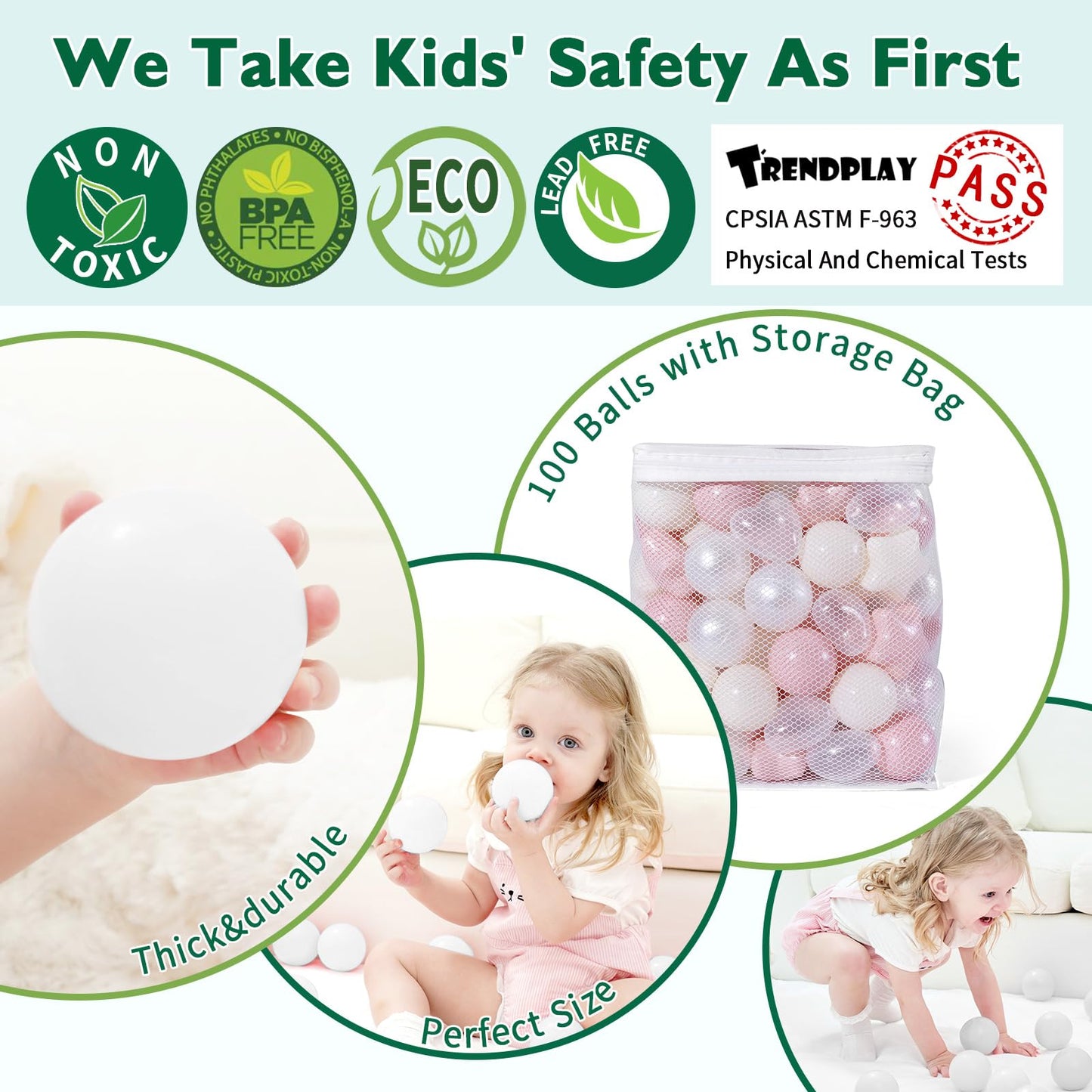 Ball Pit Balls 100 Balls for Toddlers, Crush Proof Plastic Children's Toy Balls Macaron Ocean Balls for Birthday Parties Games Pool, Pink+Beige+Pearl White+Clear Mix Shapes
