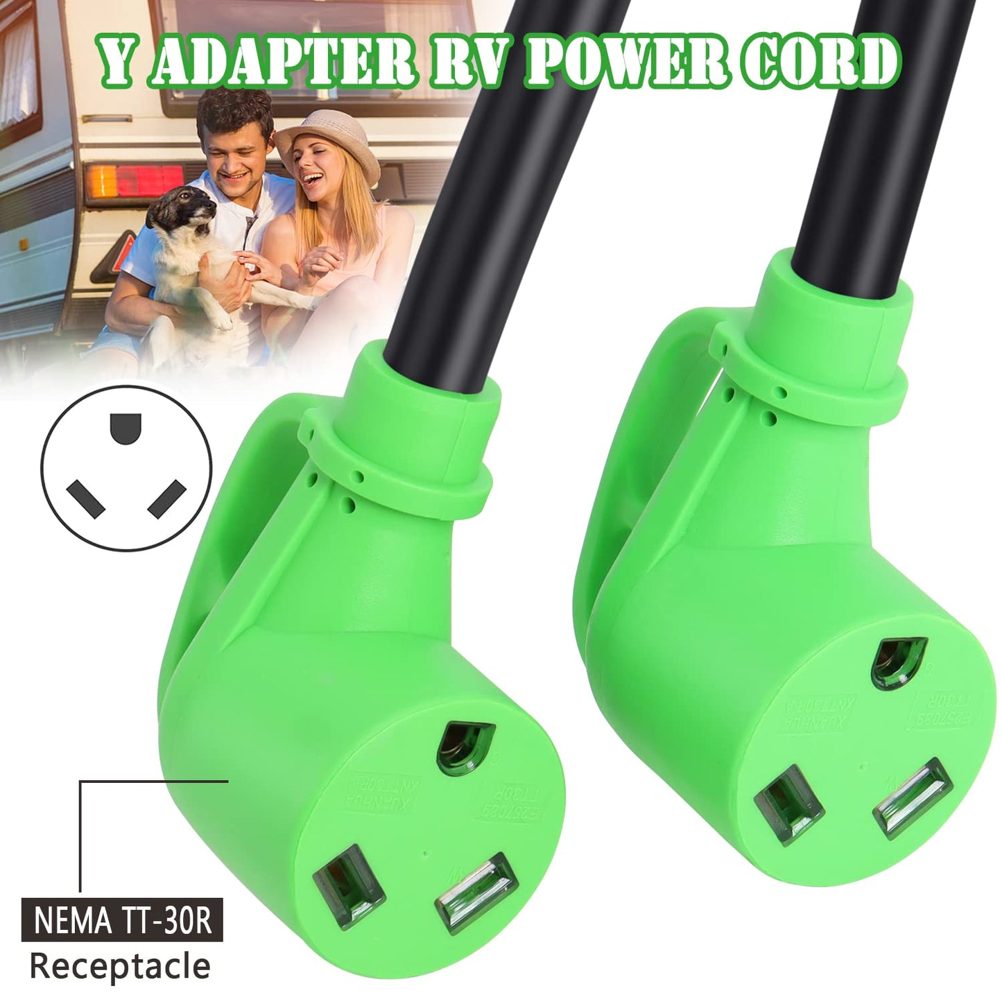 30 Amp RV Splitter Plug Adapter EV Charge ,RV Y Adapter NEMA 30 Amp TT-30P Male Plug to Two 30 Amp TT-30R RV Female,120V 30A for Campers Travel Trailers Generator