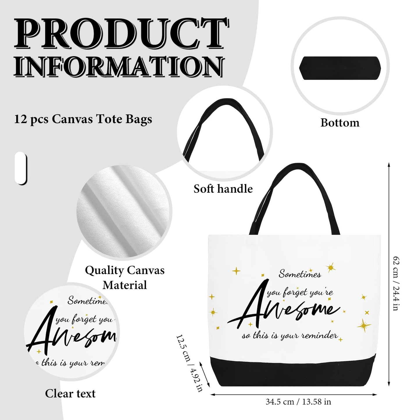 24 Pcs Appreciation Gifts Bag Bulk for Women Large Canvas Tote Bag and Makeup Bags Inspired Employee Gifts for Team Coworker Nurse Teacher