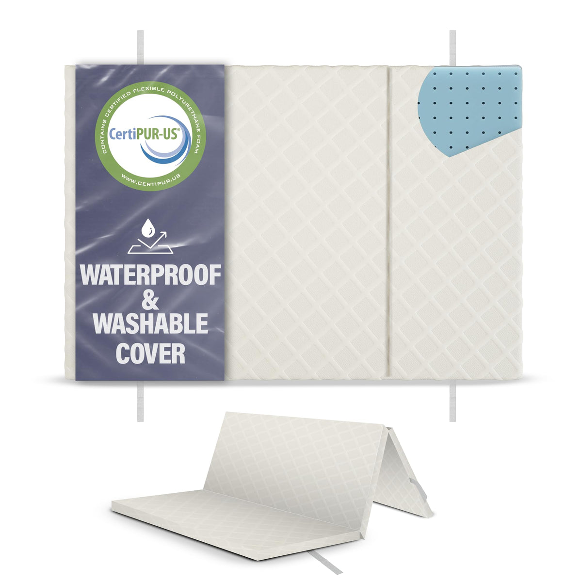 Sleepah Pack and Play Mattress Waterproof & Washable Cover Foldable Tri-Fold Pad 38 x 26 x 1.5 Pad for Babies and Toddlers Play Yards Mattresses Fits Most Playpens