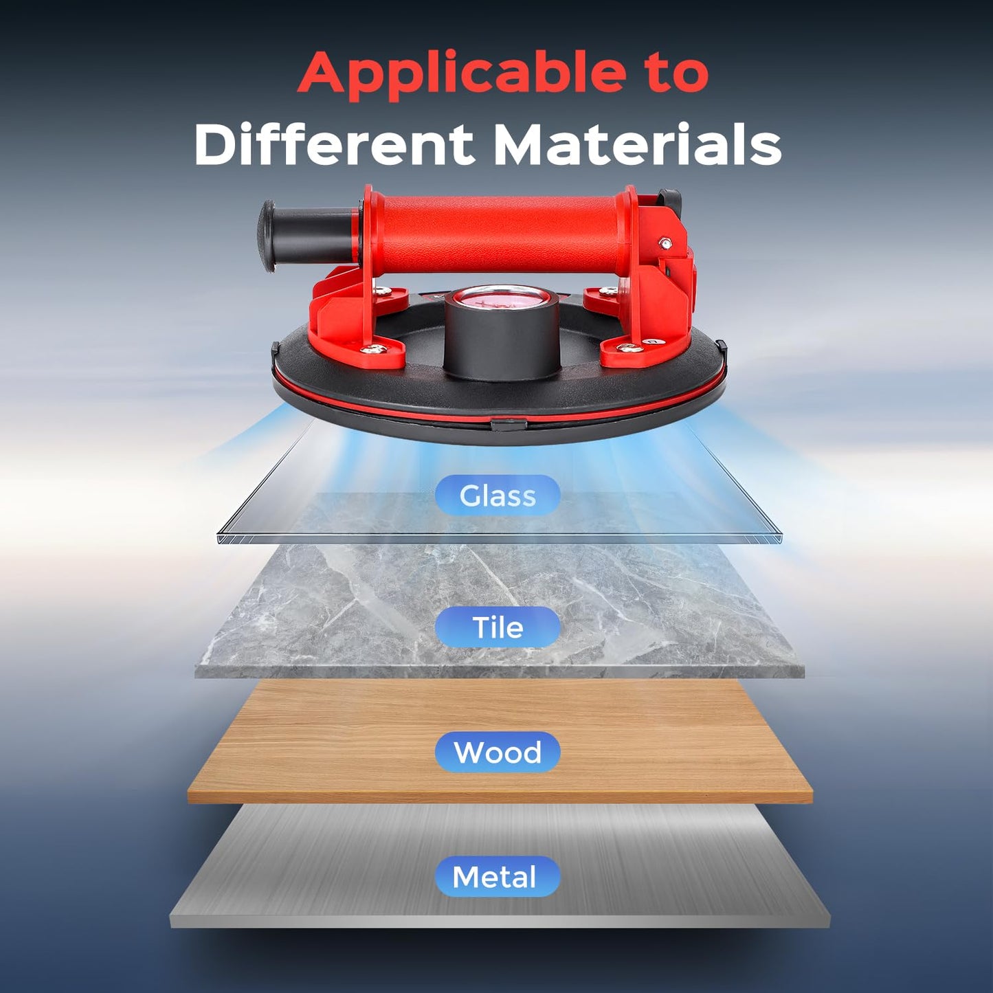 Bonvoisin 8" Glass Suction Cups to Lift Large Glass, 2 Pack Heavy Duty Suction Cup, Vacuum Suction Cups with Pressure Gauge for Tile, Window, Windshield Replacement Load Capacity 330LBS