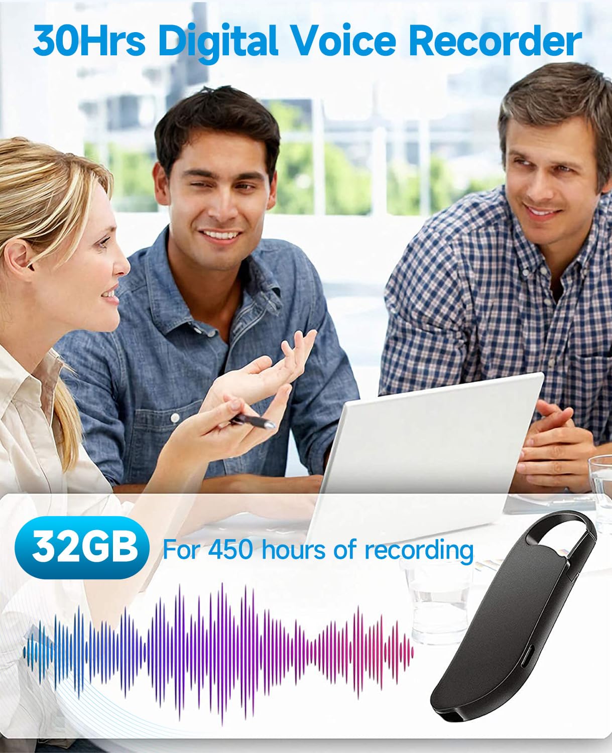 Digital Voice Recorder, Vandlion 32GB (2450 Hours) HD Voice Activated Recorder with AI-Intelligent Noise Reduction, USB -C Recording Device for Meeting Lecture Class Interview
