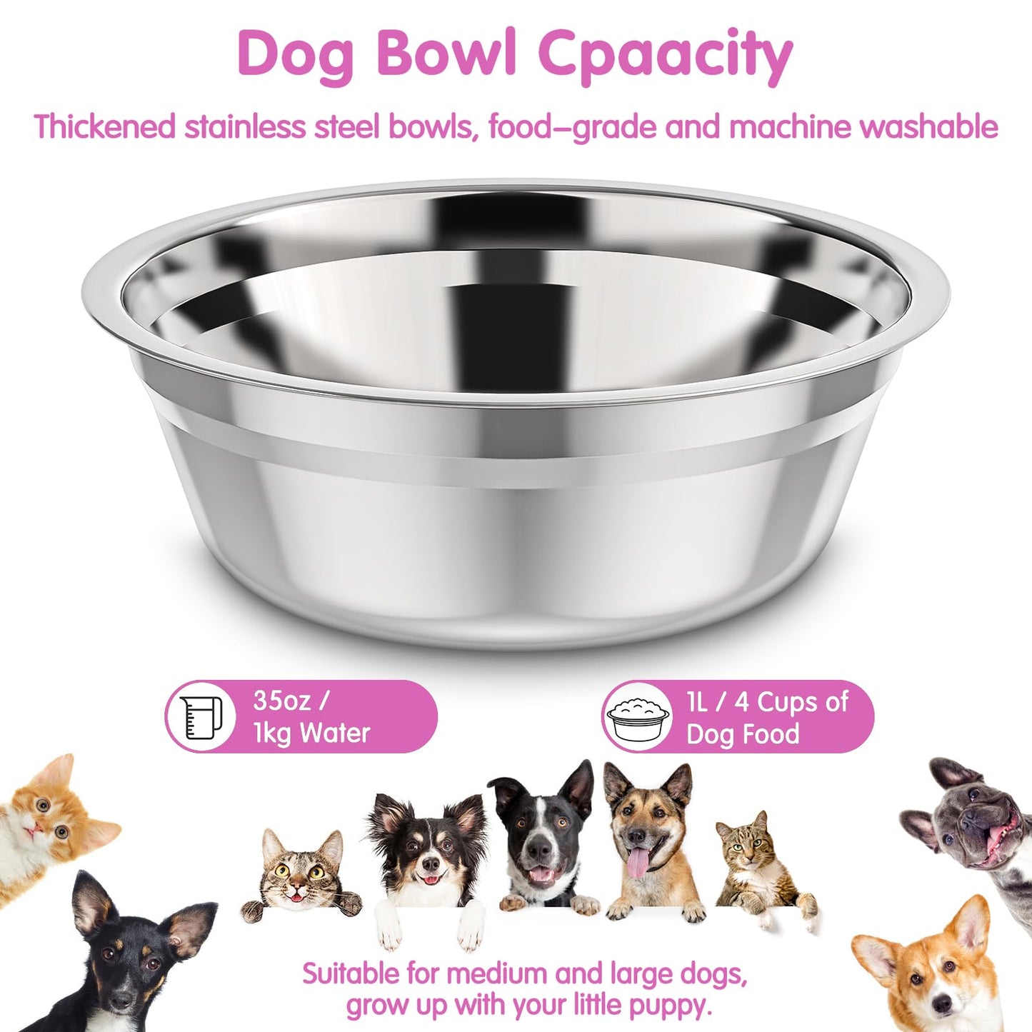 XiaZ Elevated Dog Bowl, 5 Heights Adjustable 9|11|12|14in Dog Raised Bowl Stand with Two 1L Stainless Steel Dog Food and Water Bowls, Pet Bowl Holder to Protect Dogs Joints for Small Medium Large Dogs