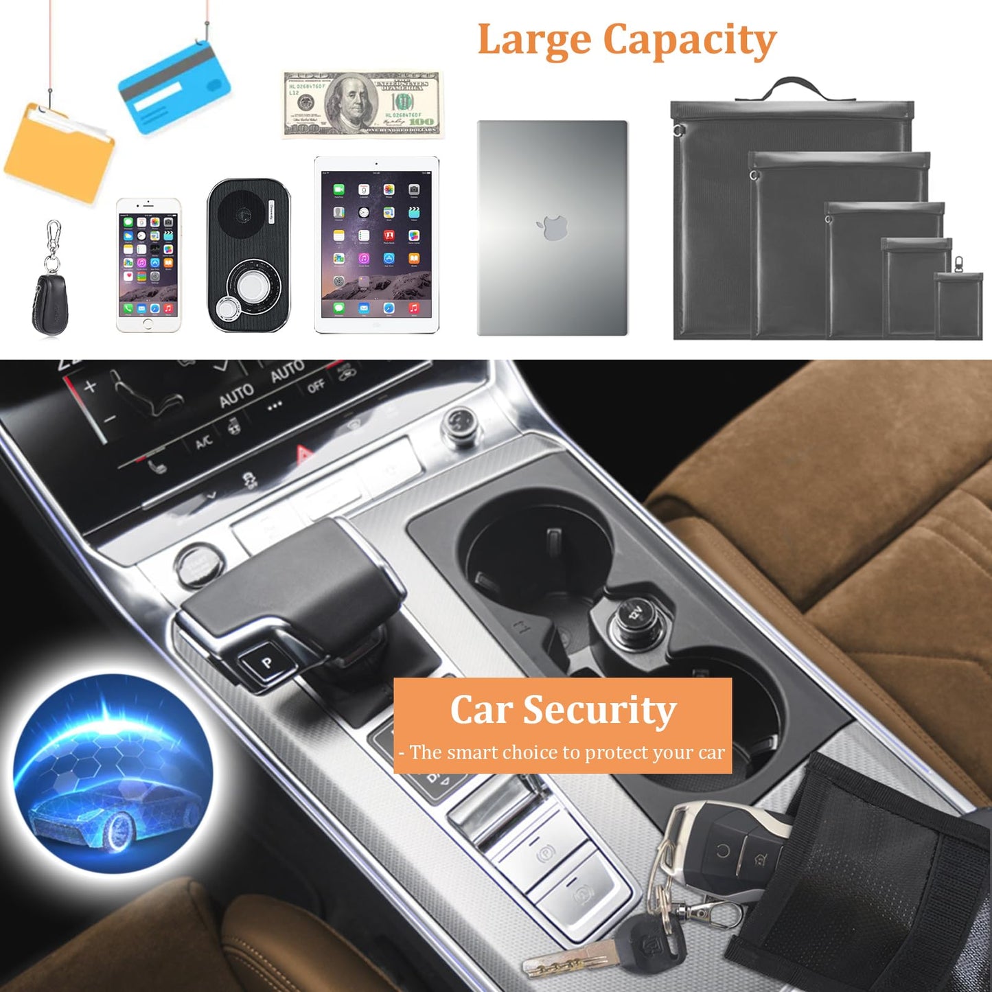 5 Pack Faraday Bags for Laptops & Tablets & Phones & Car Keys, Faraday Cage with Handle, Anti-Tracking Faraday Key Fob Protector (5pcs)