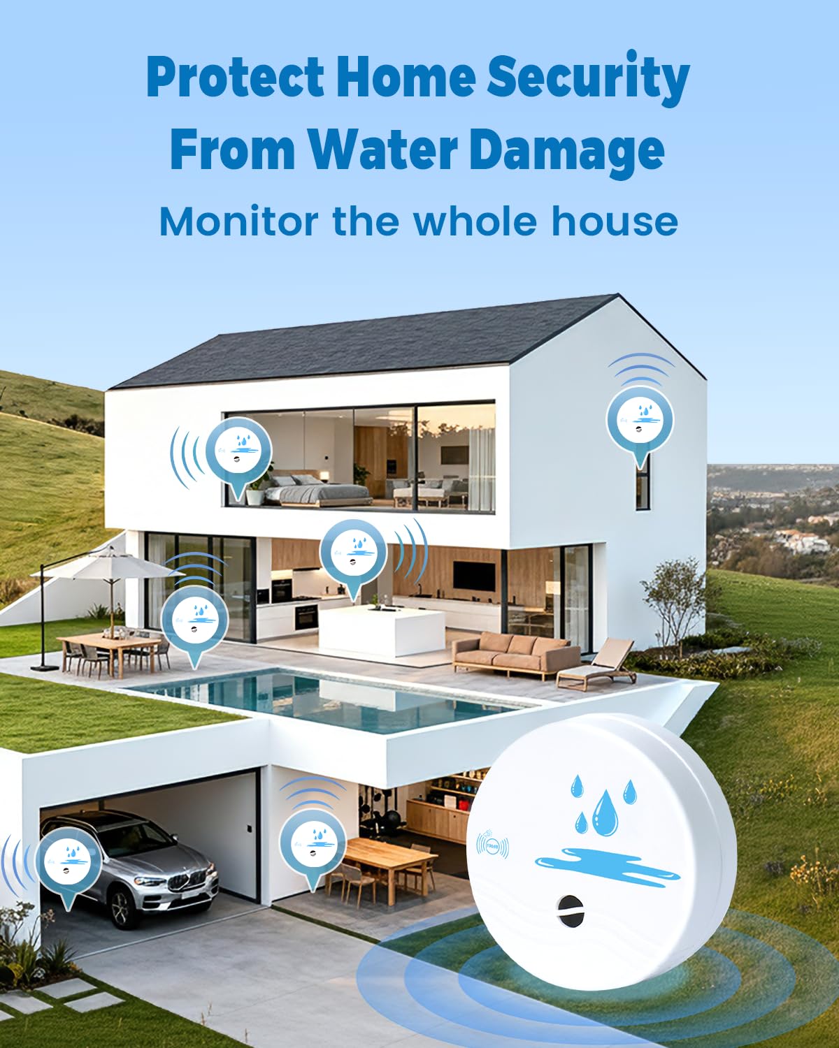 ComfyTune 5 Pack Water Leak Detectors for Home, 100dB Waterproof Water Leak Alarm Sensors for Basements, Bathrooms, Laundries, Sinks, and Windows(Battery Included)