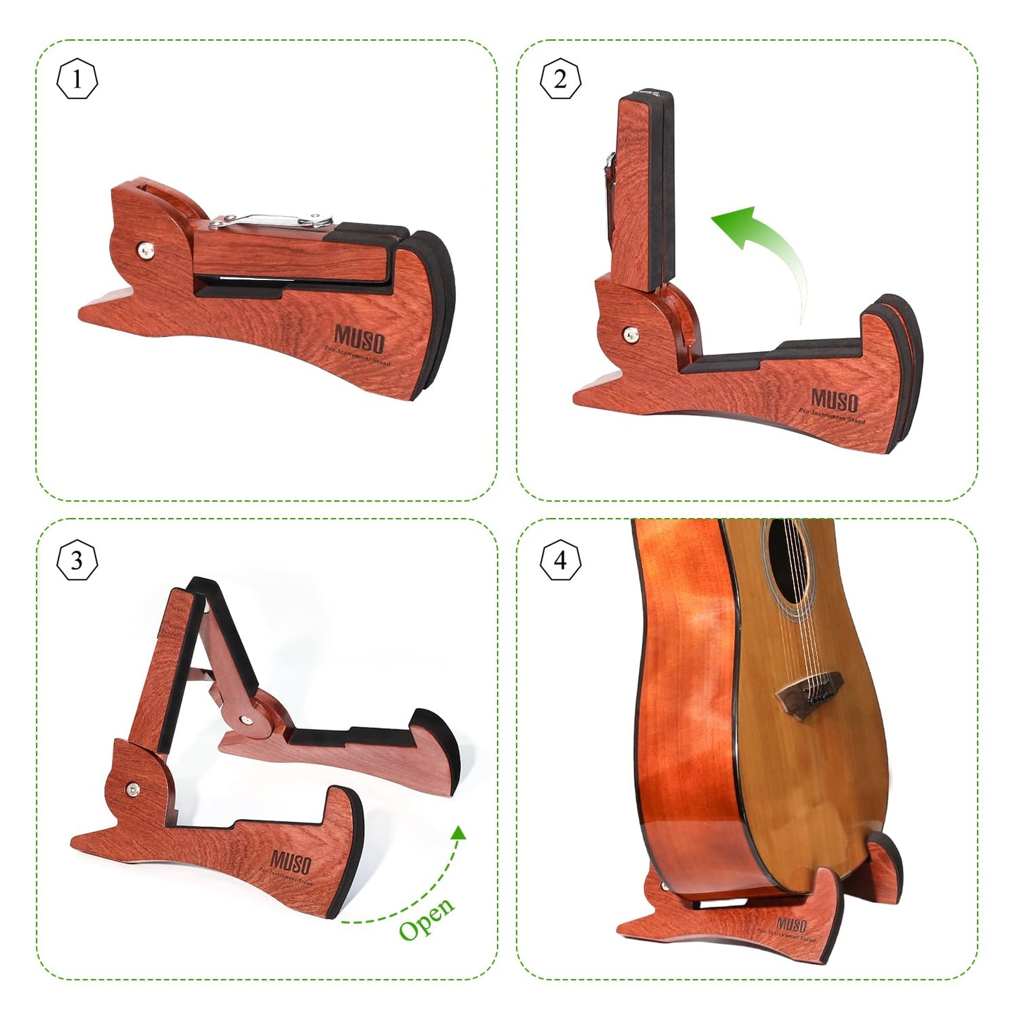 MUSO Folded Guitar Stand, Natural Wood, Rabbit-Shape, Lightweight and Portable, For Guitar, Bass,Ukulele, Banjo,Cello, Viola,Violin and Mandolin (Rose Wood)
