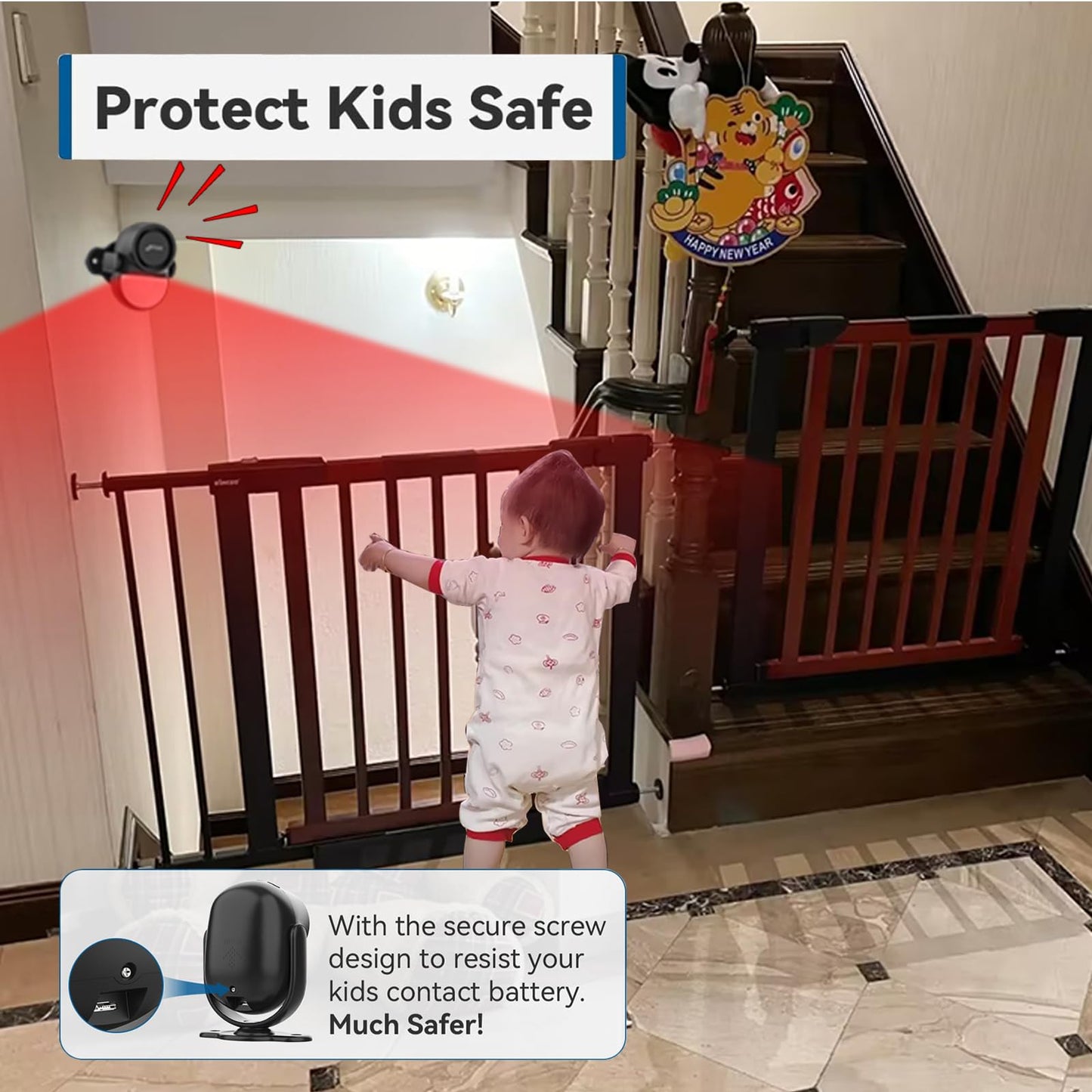 CPVAN Motion Sensor Alarm with Remote Control, PIR Indoor Motion Detector Alarm, Security Alarm System (Black)