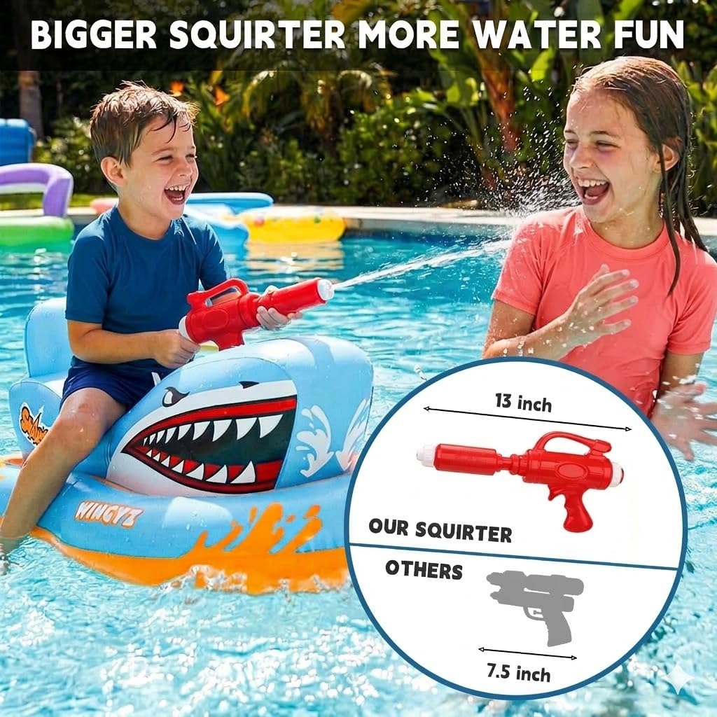 WINGYZ Pool Floaties for Kids with Water Gun, 2026 New Inflatable Swimming Pool Rafts Toys Boat, Shark Shaped Ride-on Pool Floats for Kids Aged 3-12,Use for Summer Pool Beach Water Toys Games Party