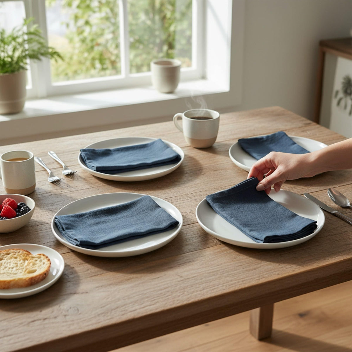 Eight Owls Linen Napkins – 100% Pure Stonewashed Linen Cloth Napkins – Mitered Corners - Created from French Flax - Size18 x18 Inch (45 x 45 cm) (Soft Teal Blue)